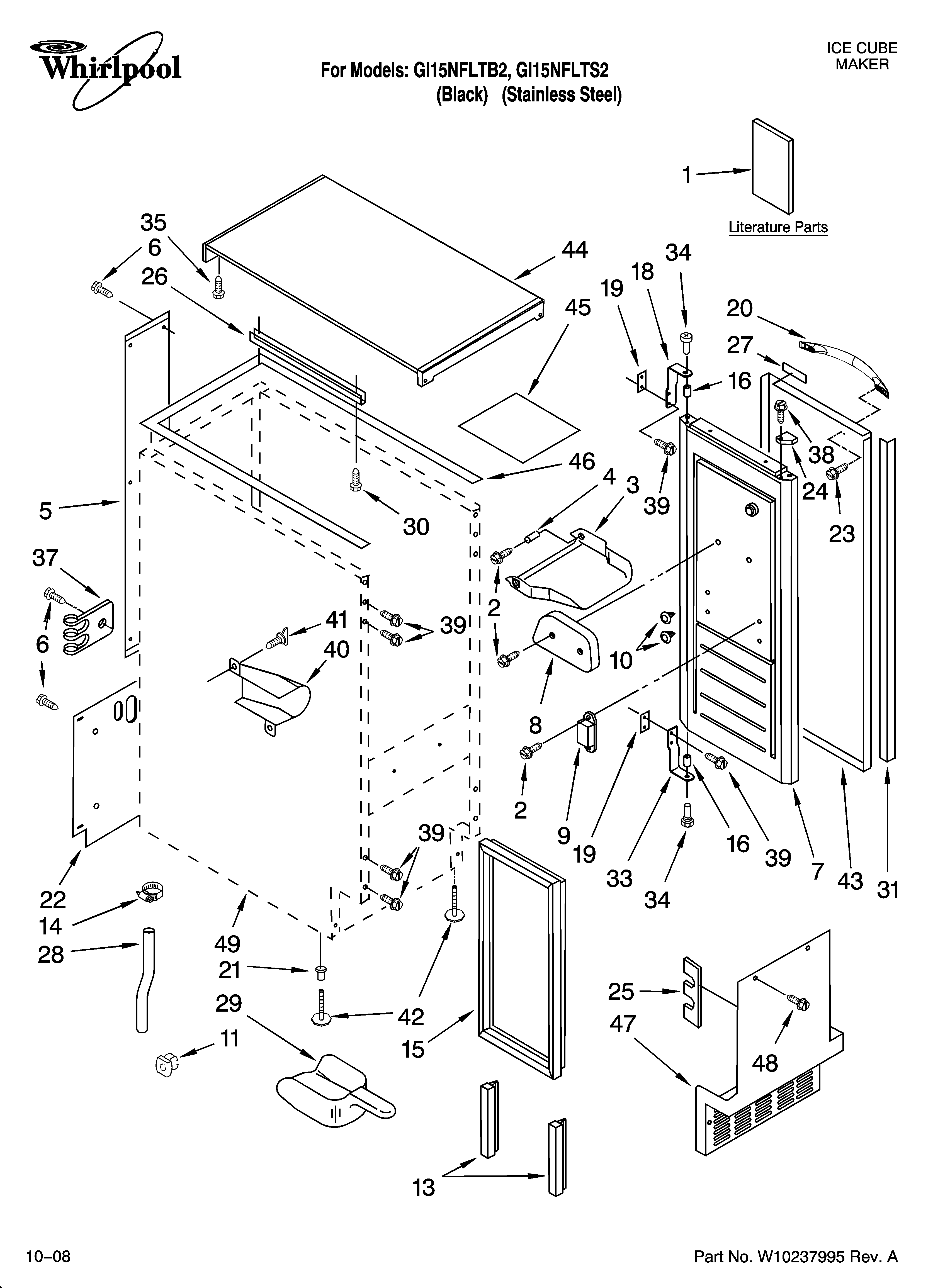 Whirlpool GI15NFLTS2 cabinet liner and door parts diagram
