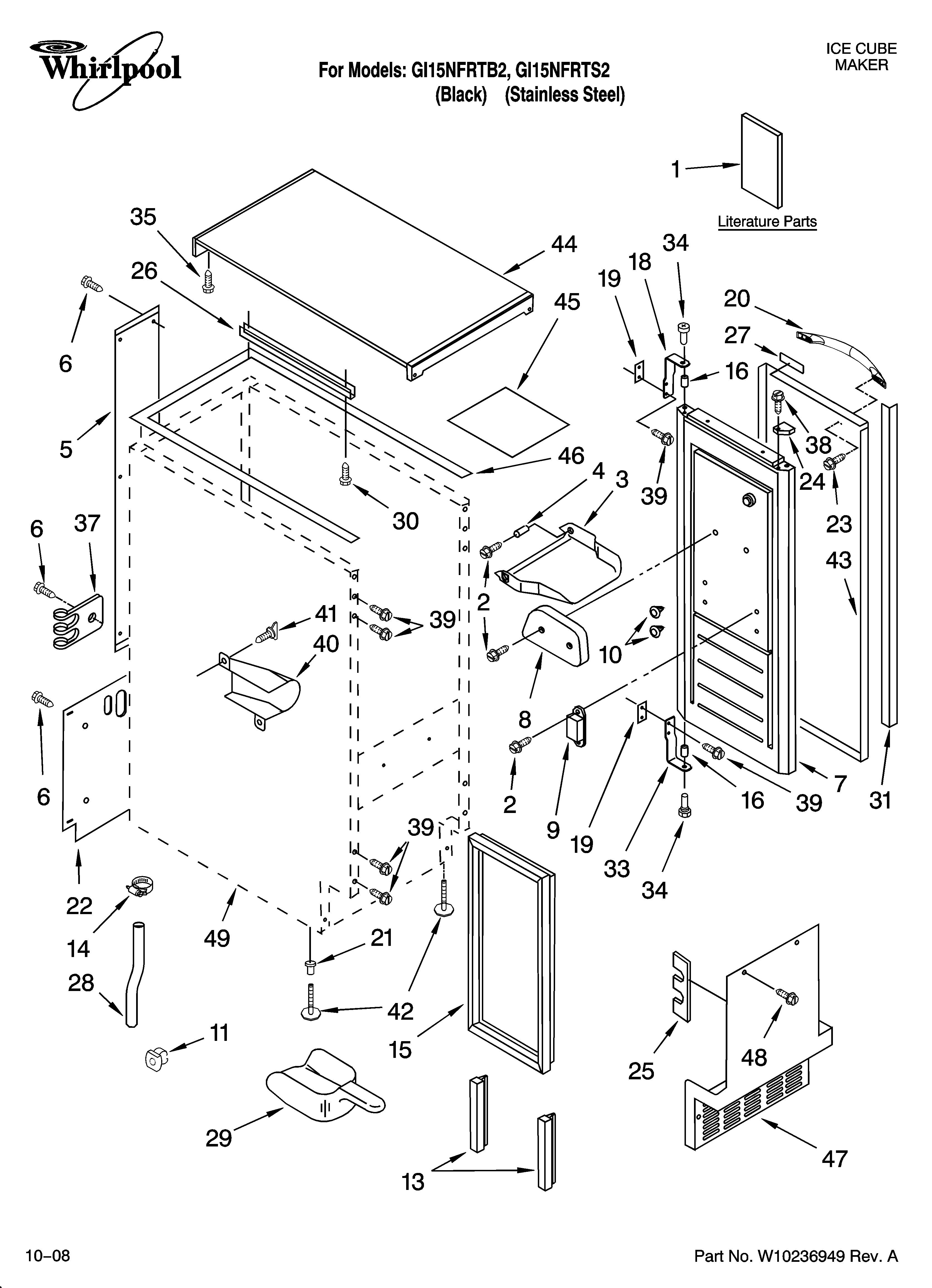 Whirlpool GI15NFRTS2 cabinet liner and door parts diagram