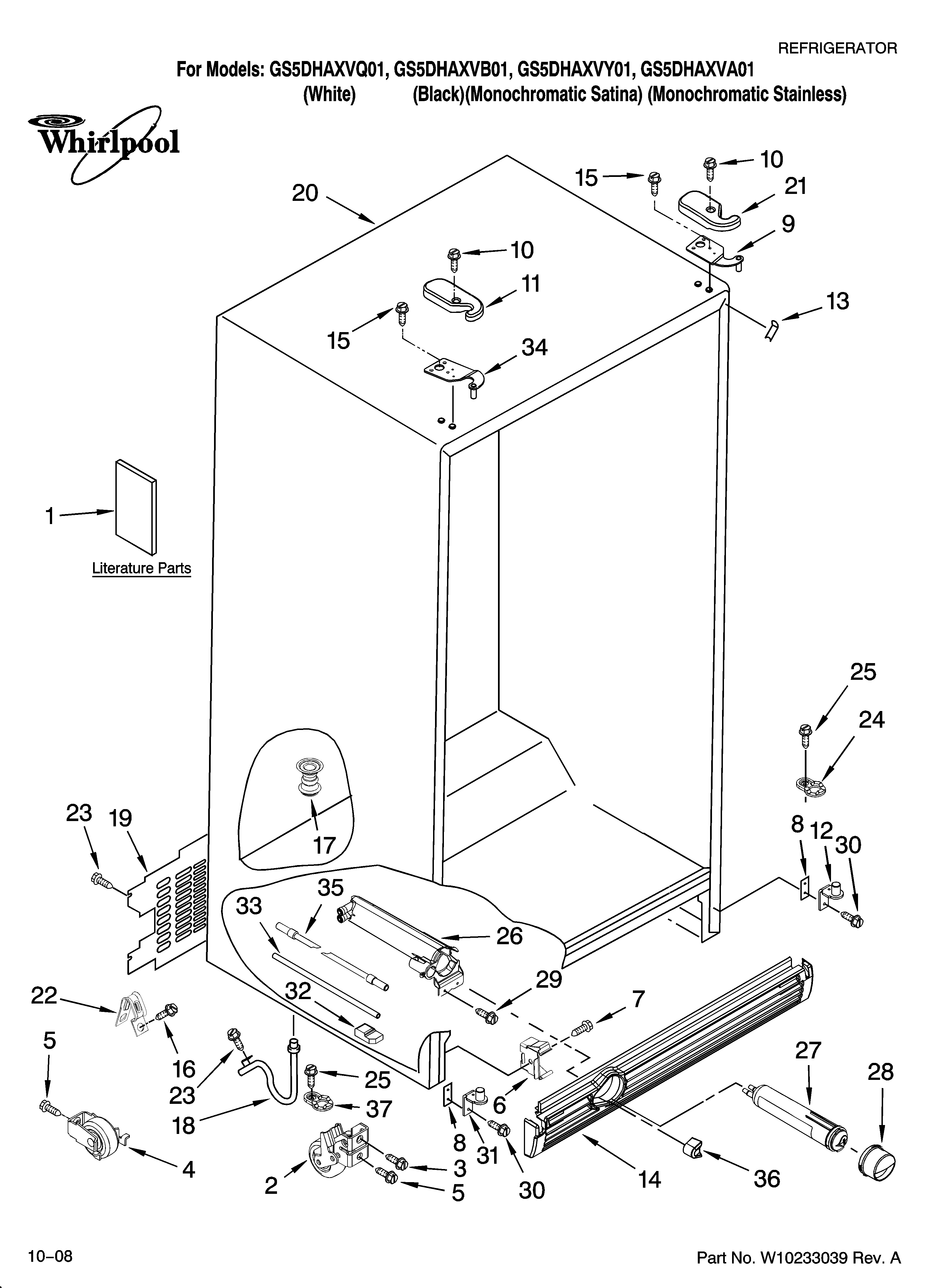 Whirlpool GS5DHAXVA01 cabinet parts diagram