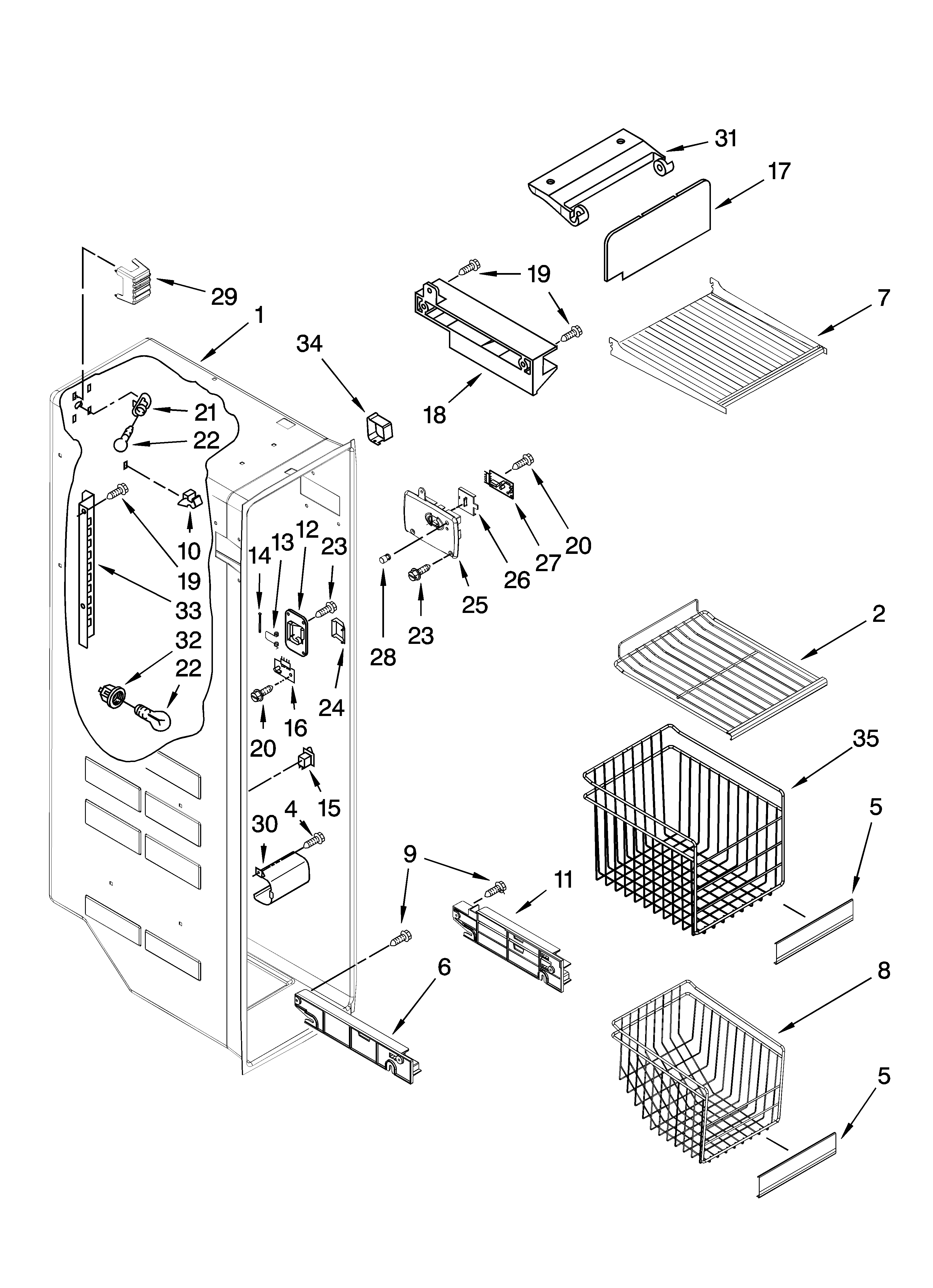 Whirlpool GS5DHAXVA01 freezer liner parts diagram