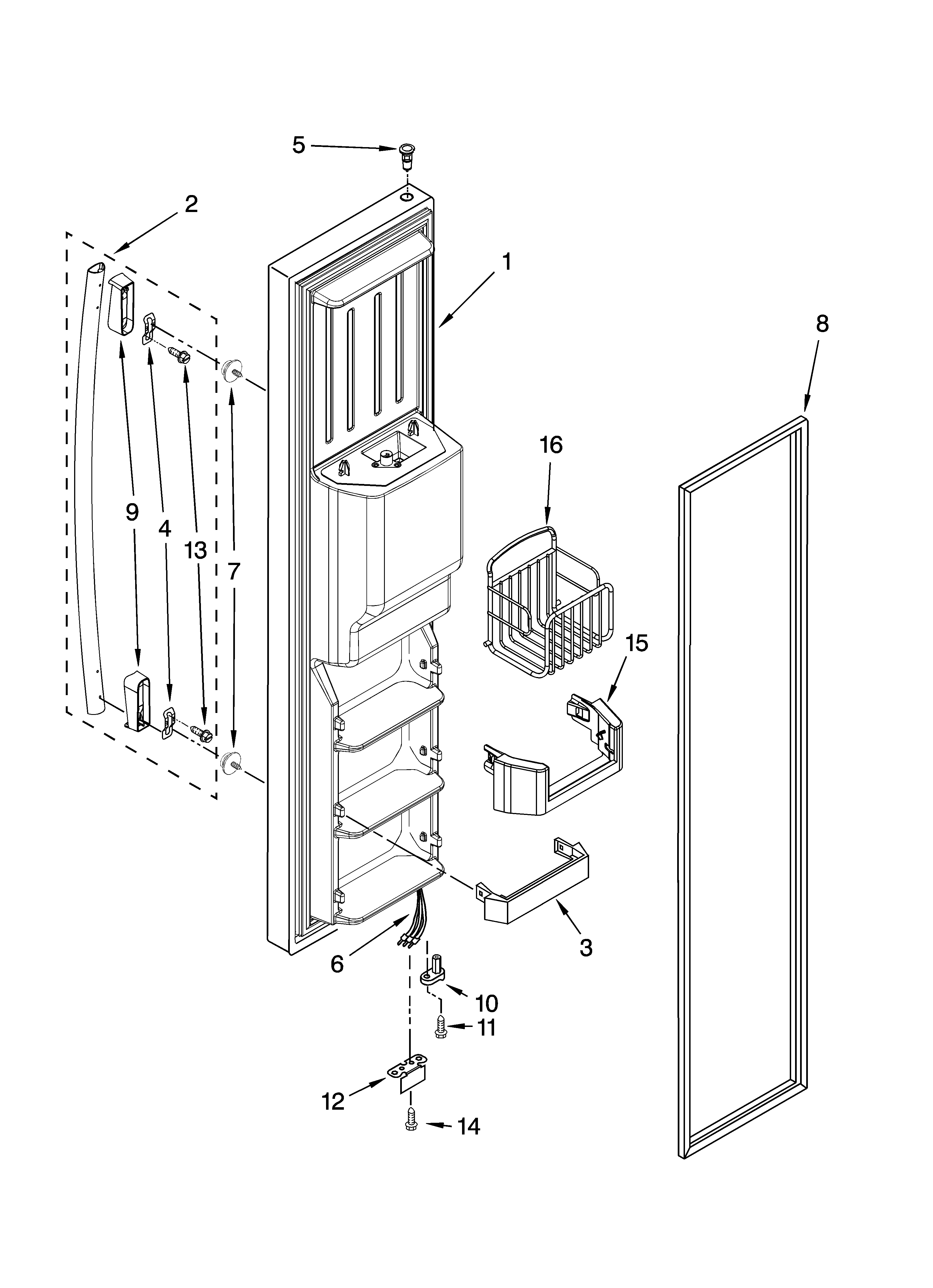 Whirlpool GS5DHAXVA01 freezer door parts diagram