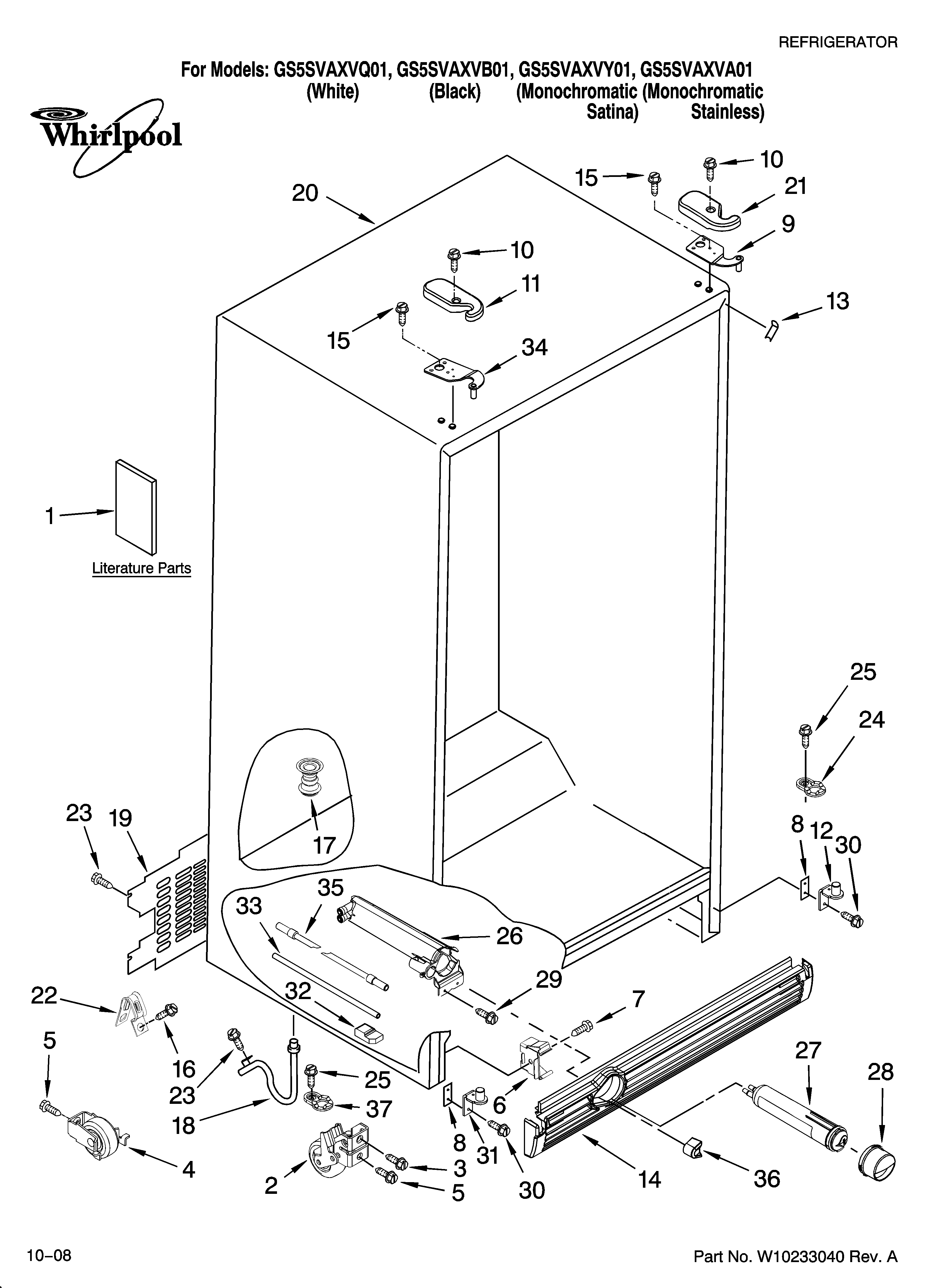 Whirlpool GS5SVAXVA01 cabinet parts diagram