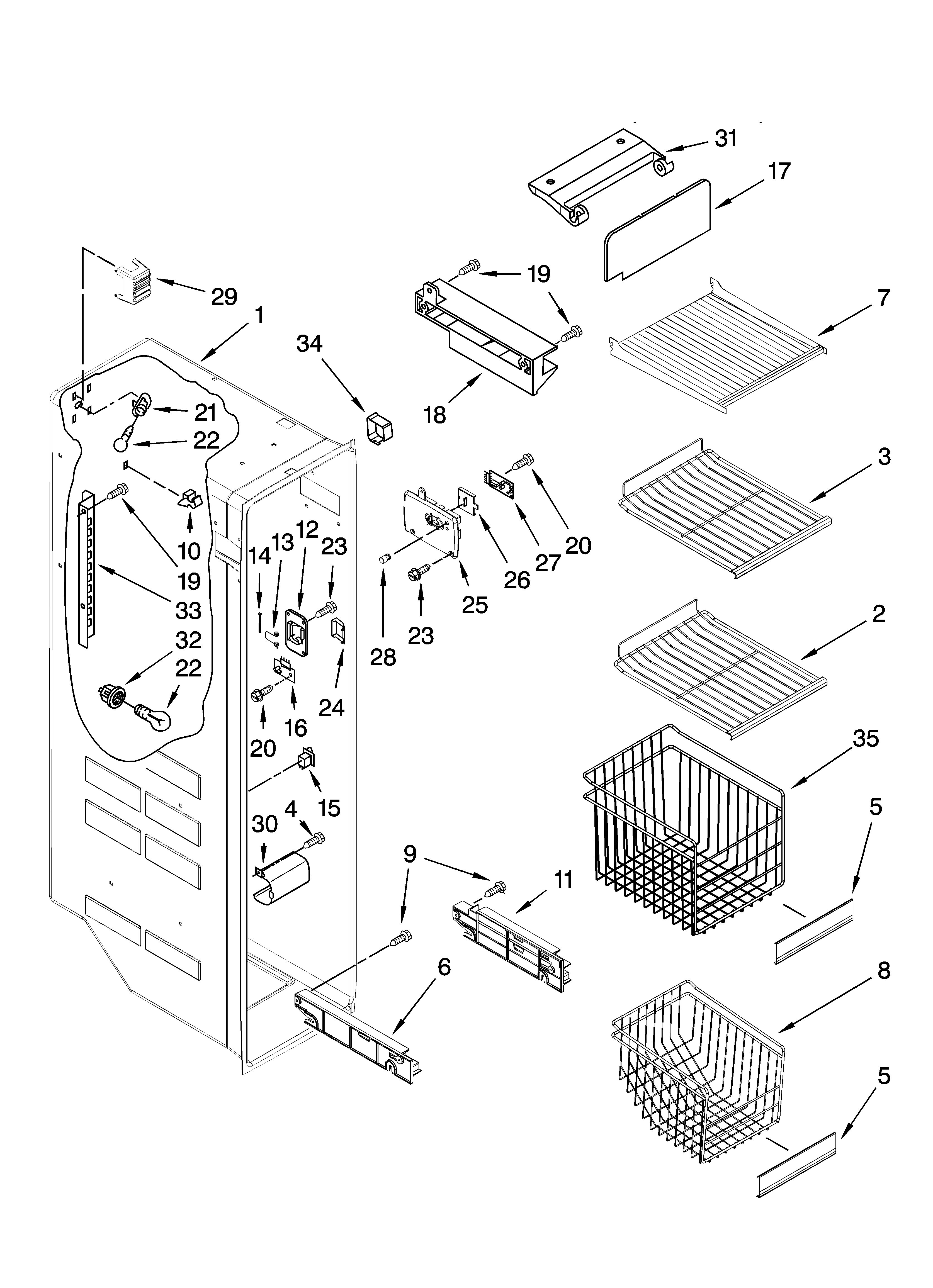Whirlpool GS5SVAXVA01 freezer liner parts diagram