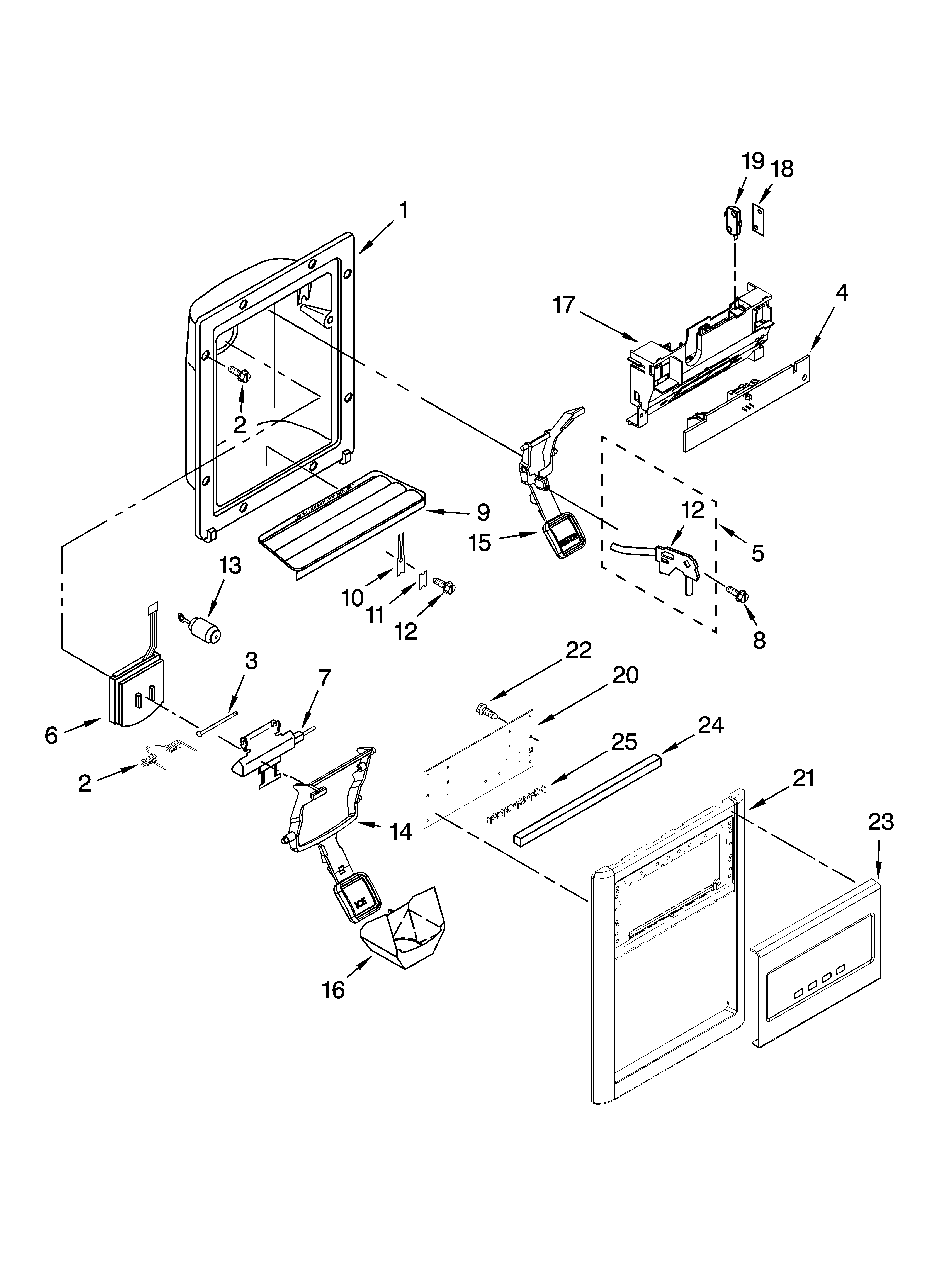 Whirlpool GS5SVAXVA01 dispenser front parts diagram