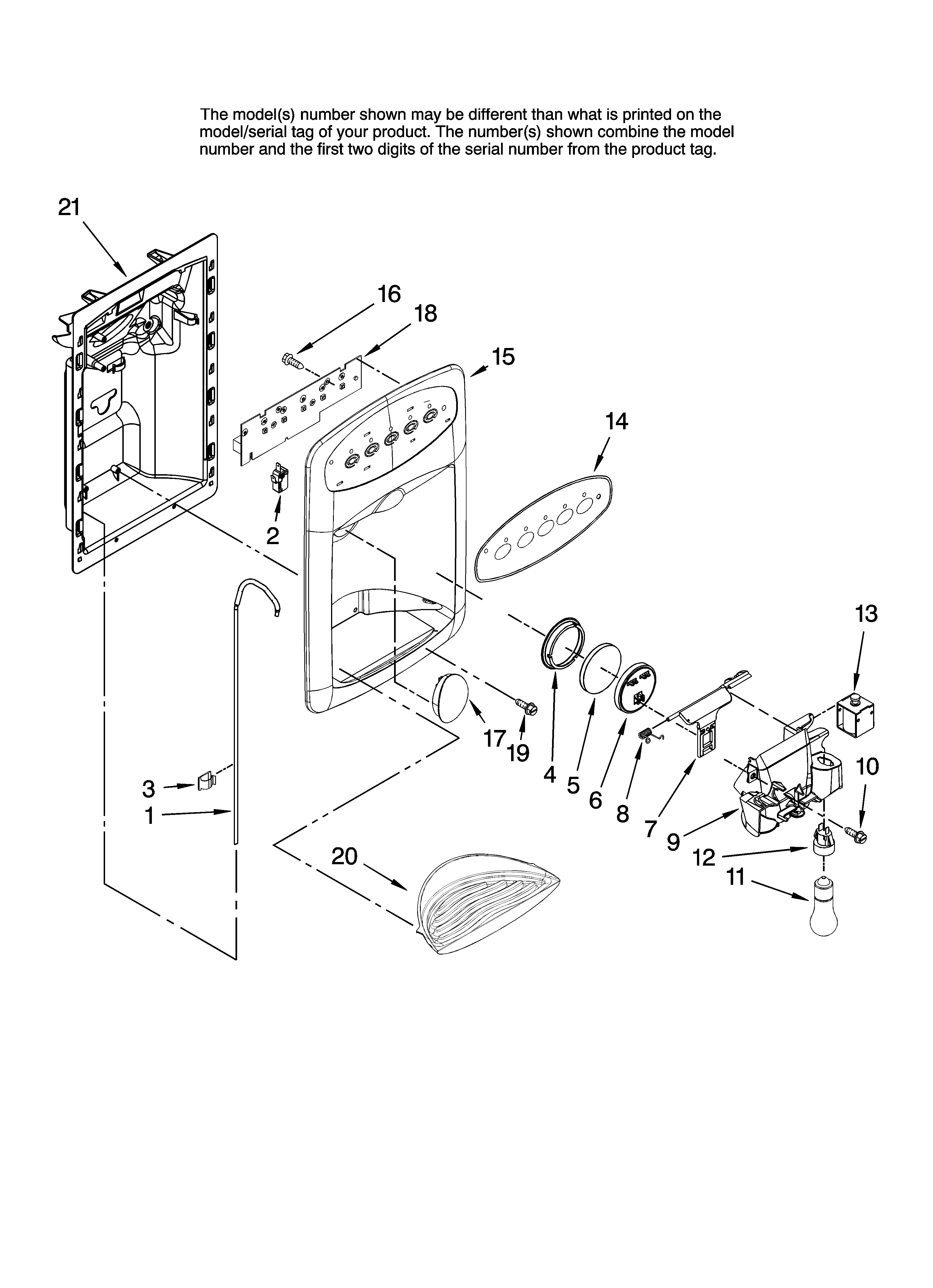 Maytag GZ2626GEKB13 dispenser front parts diagram