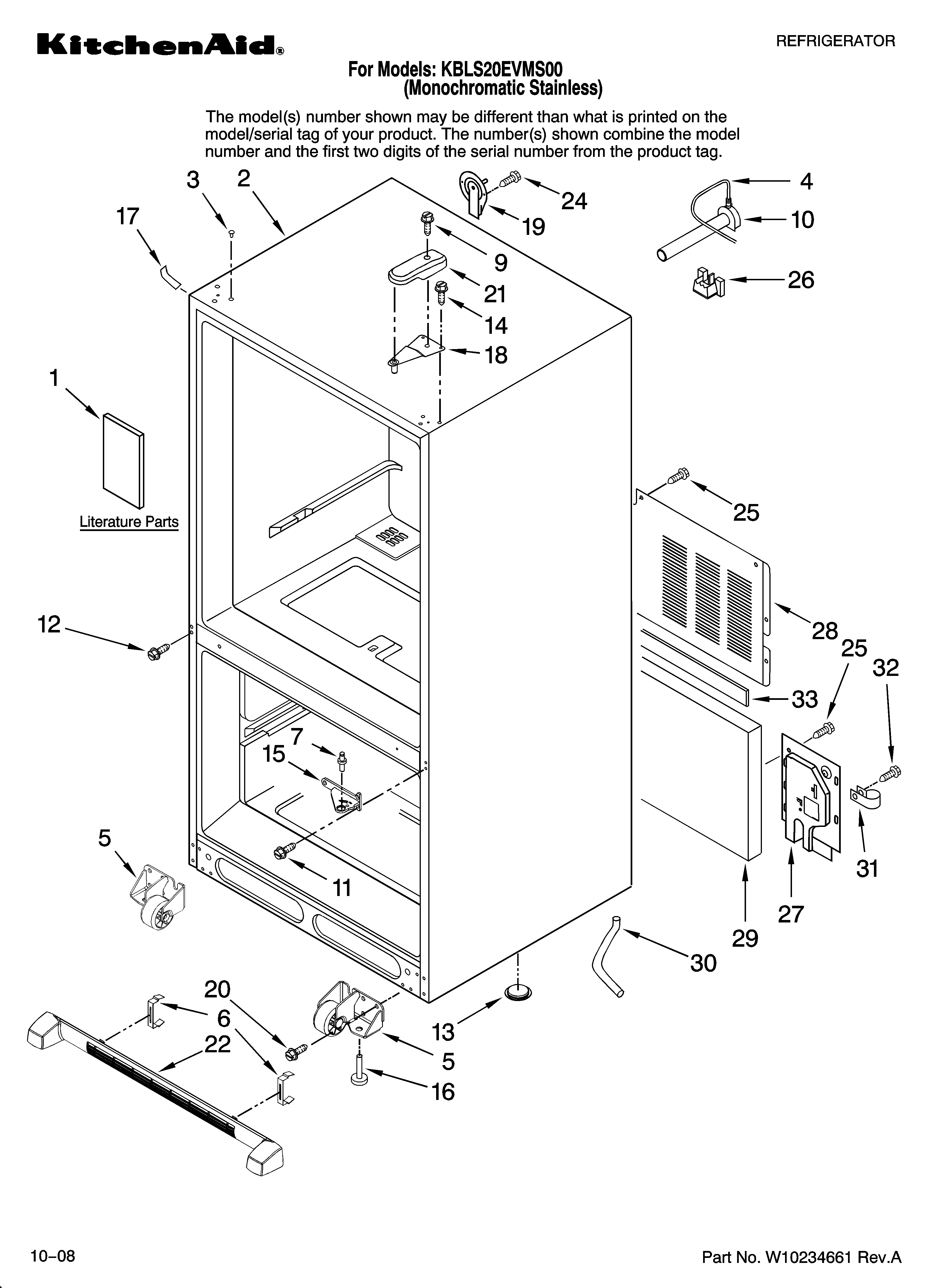 KitchenAid KBLS20EVMS00 cabinet parts diagram