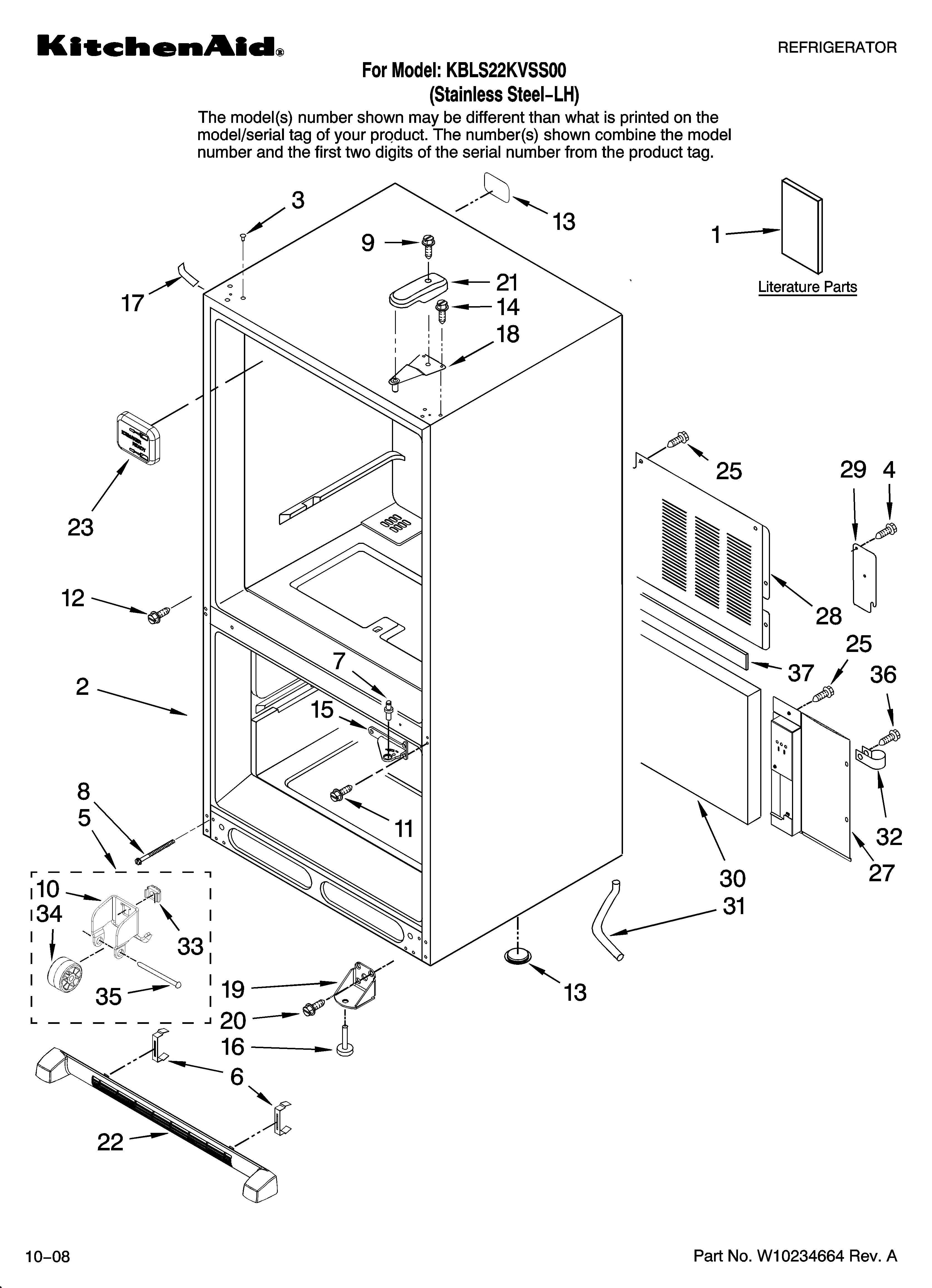 KitchenAid KBLS22KVSS00 cabinet parts diagram