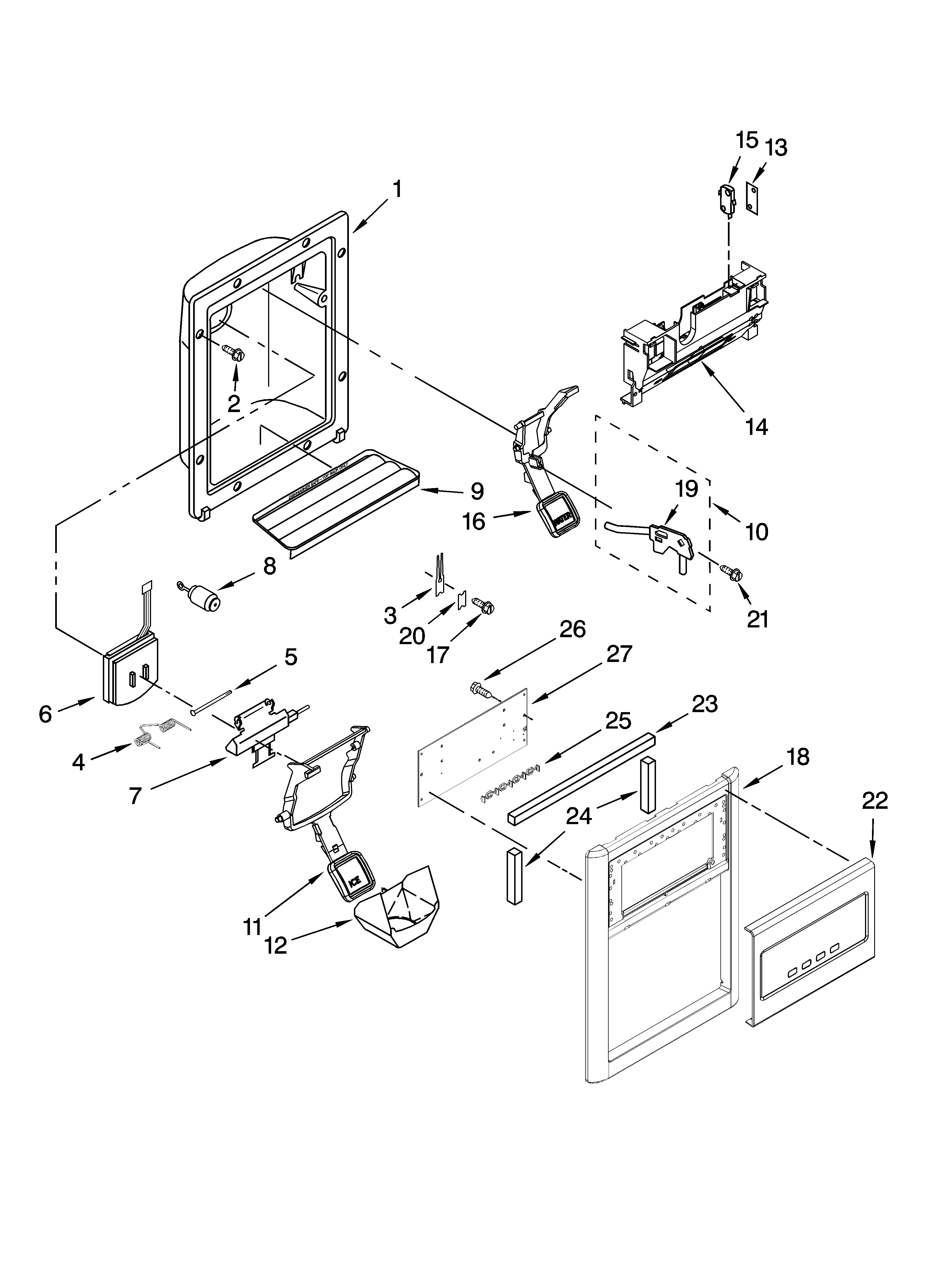 KitchenAid KSCK23FVMS00 dispenser front parts diagram