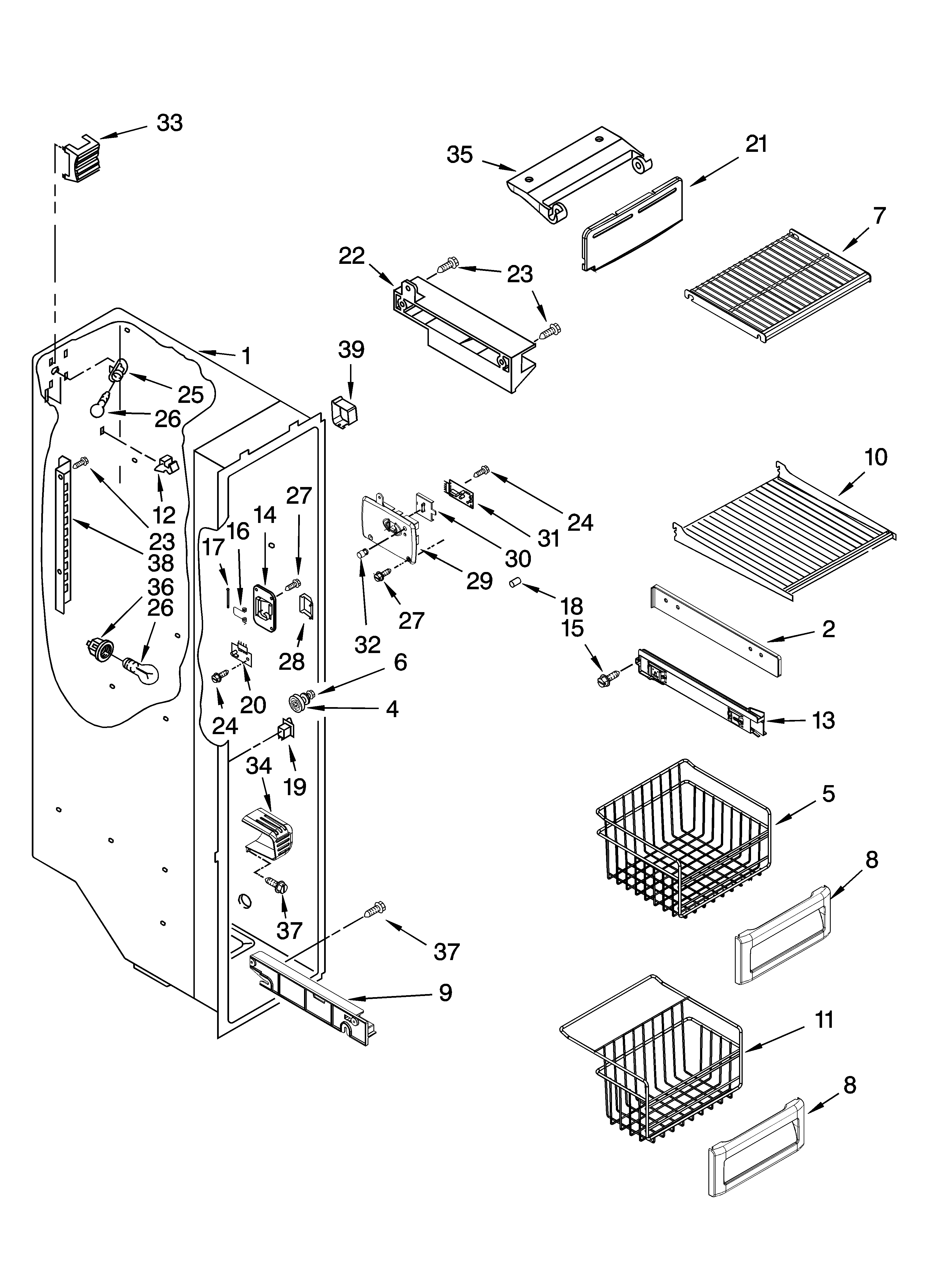 KitchenAid KSCK25FVSS00 freezer liner parts diagram