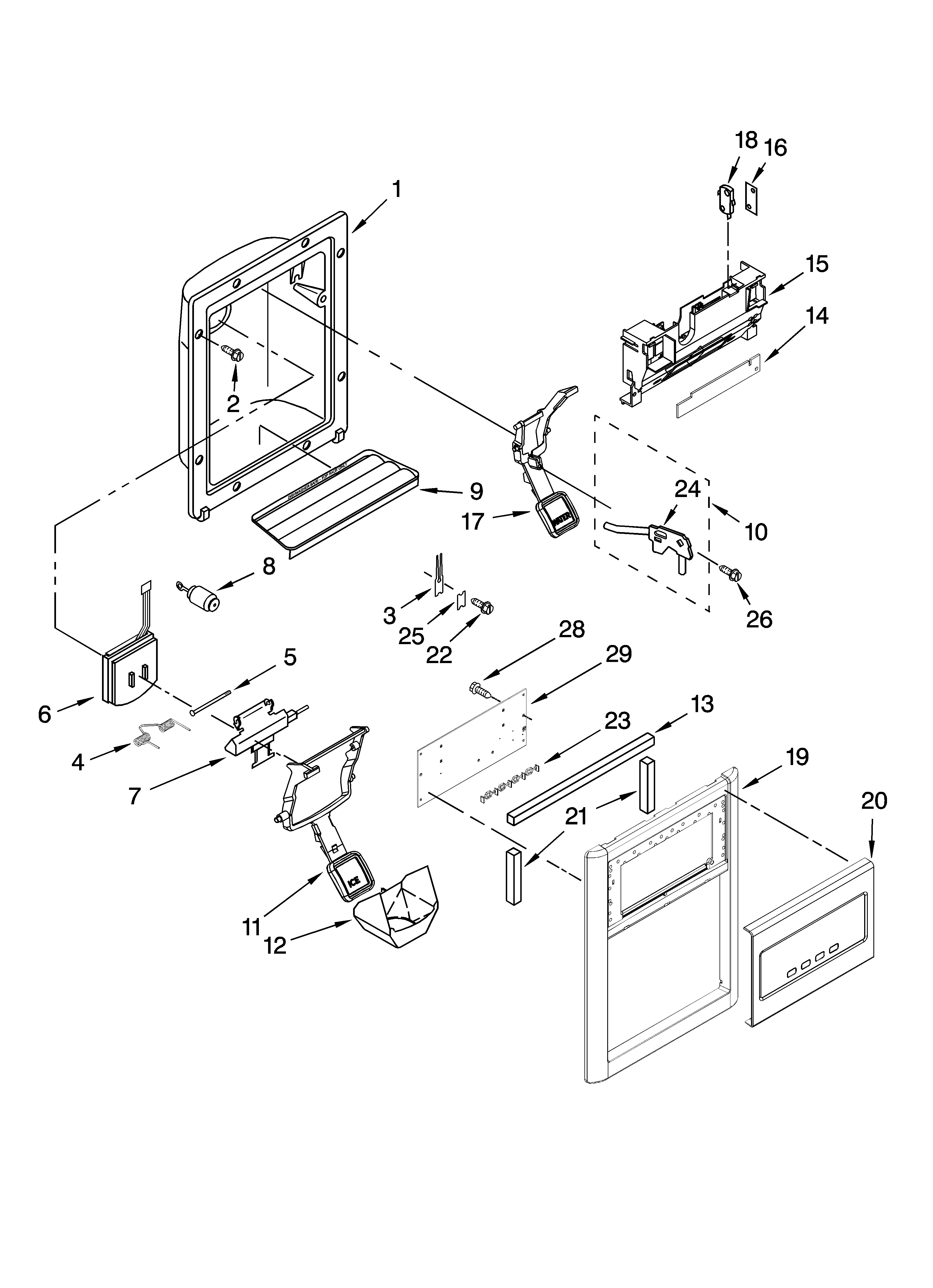 KitchenAid KSCK25FVSS00 dispenser front parts diagram