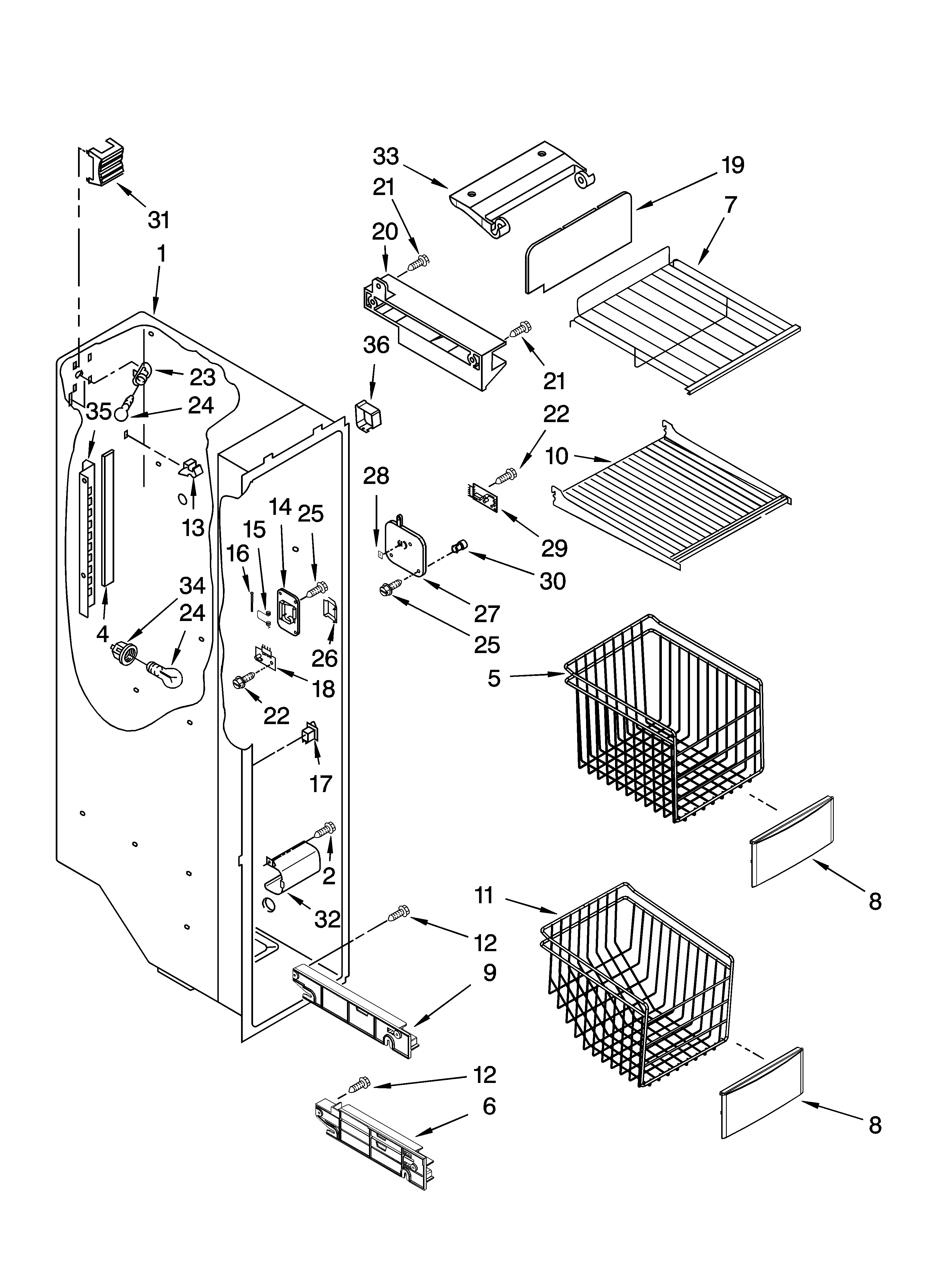 KitchenAid KSRK25FVMS01 freezer liner parts diagram