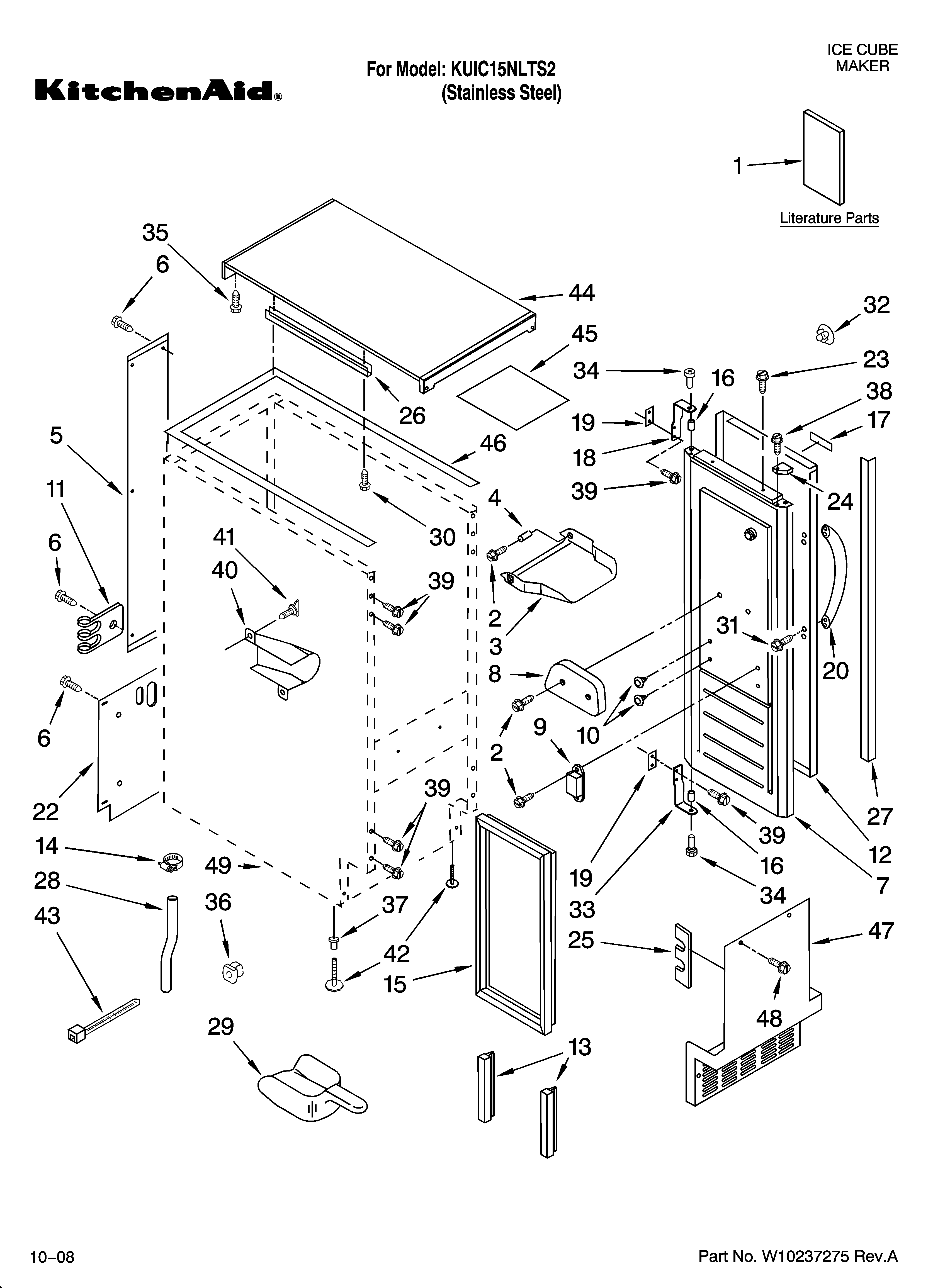 KitchenAid KUIC15NLTS2 cabinet liner and door parts diagram