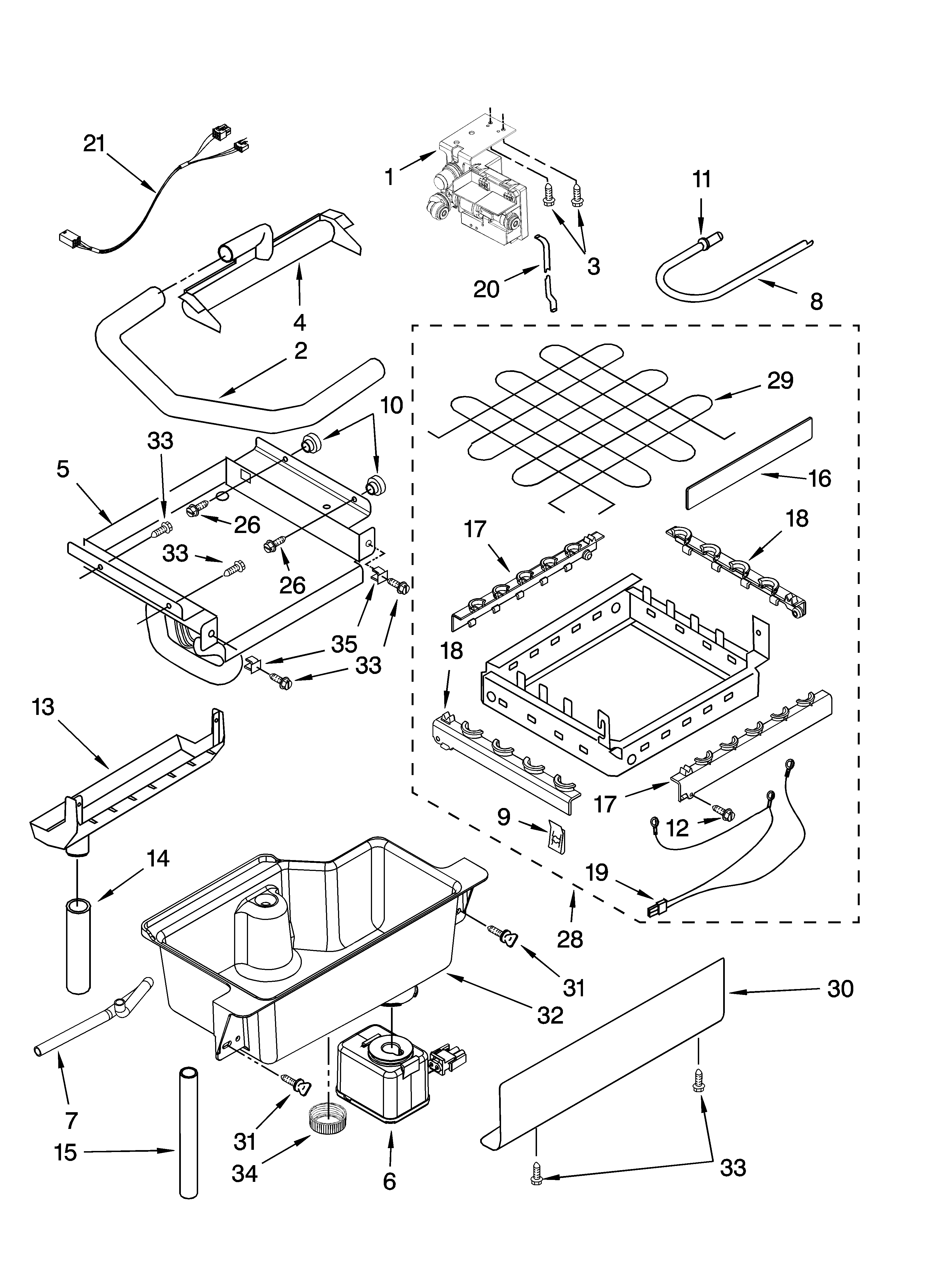 KitchenAid KUIC15NLTS2 evaporator, ice cutter grid and water parts diagram