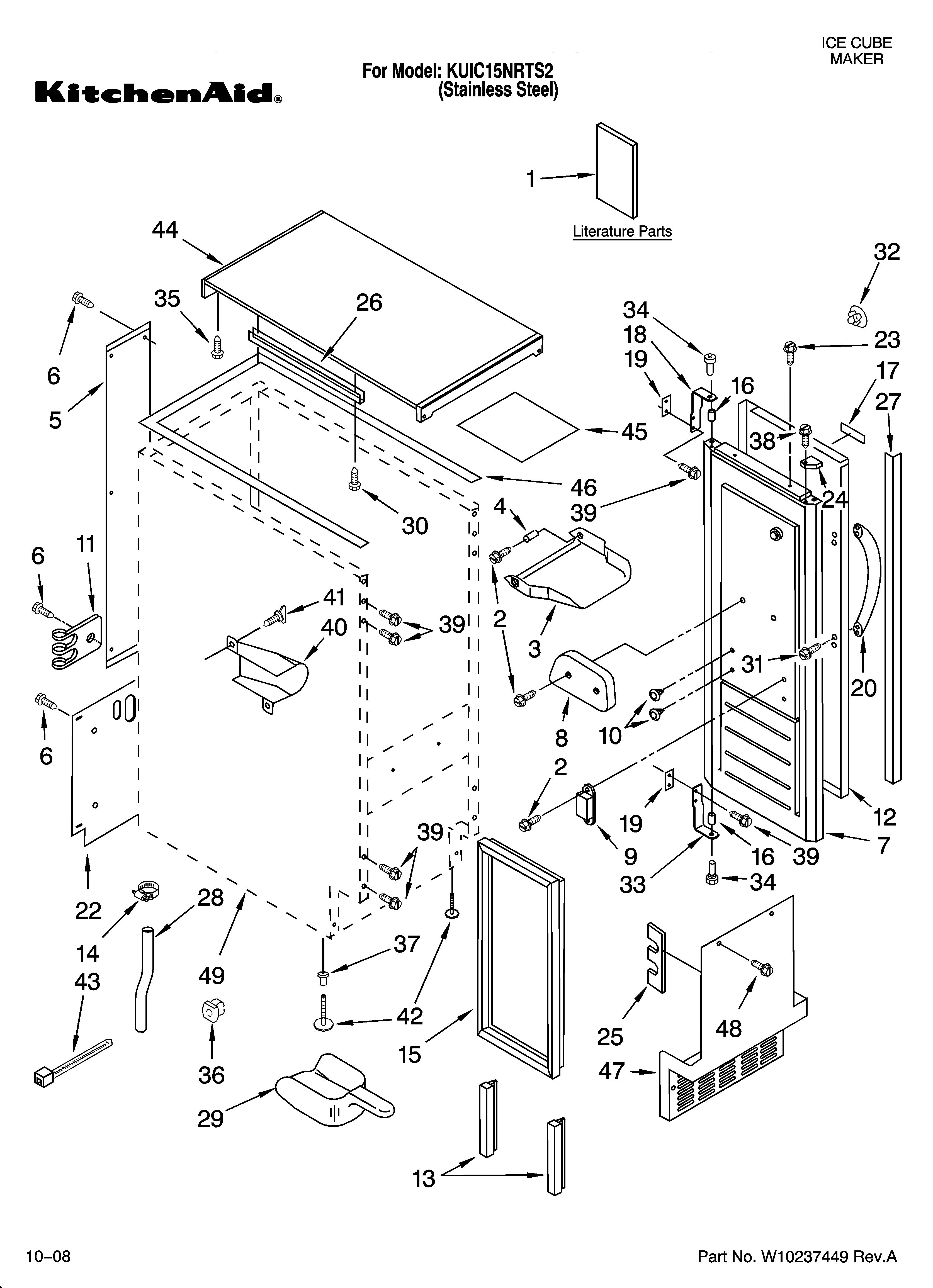 KitchenAid KUIC15NRTS2 cabinet liner and door parts diagram