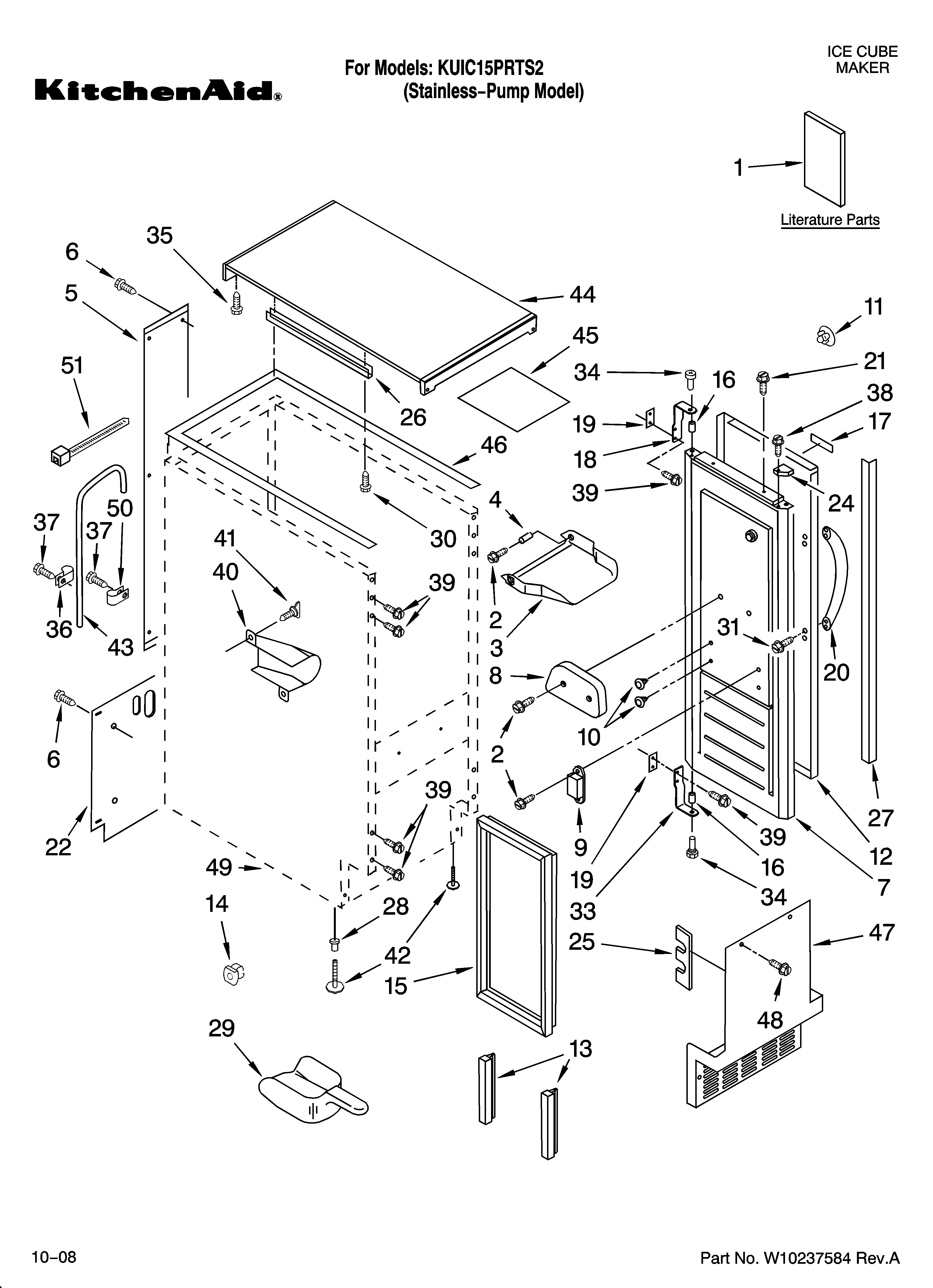 KitchenAid KUIC15PRTS2 cabinet liner and door parts diagram