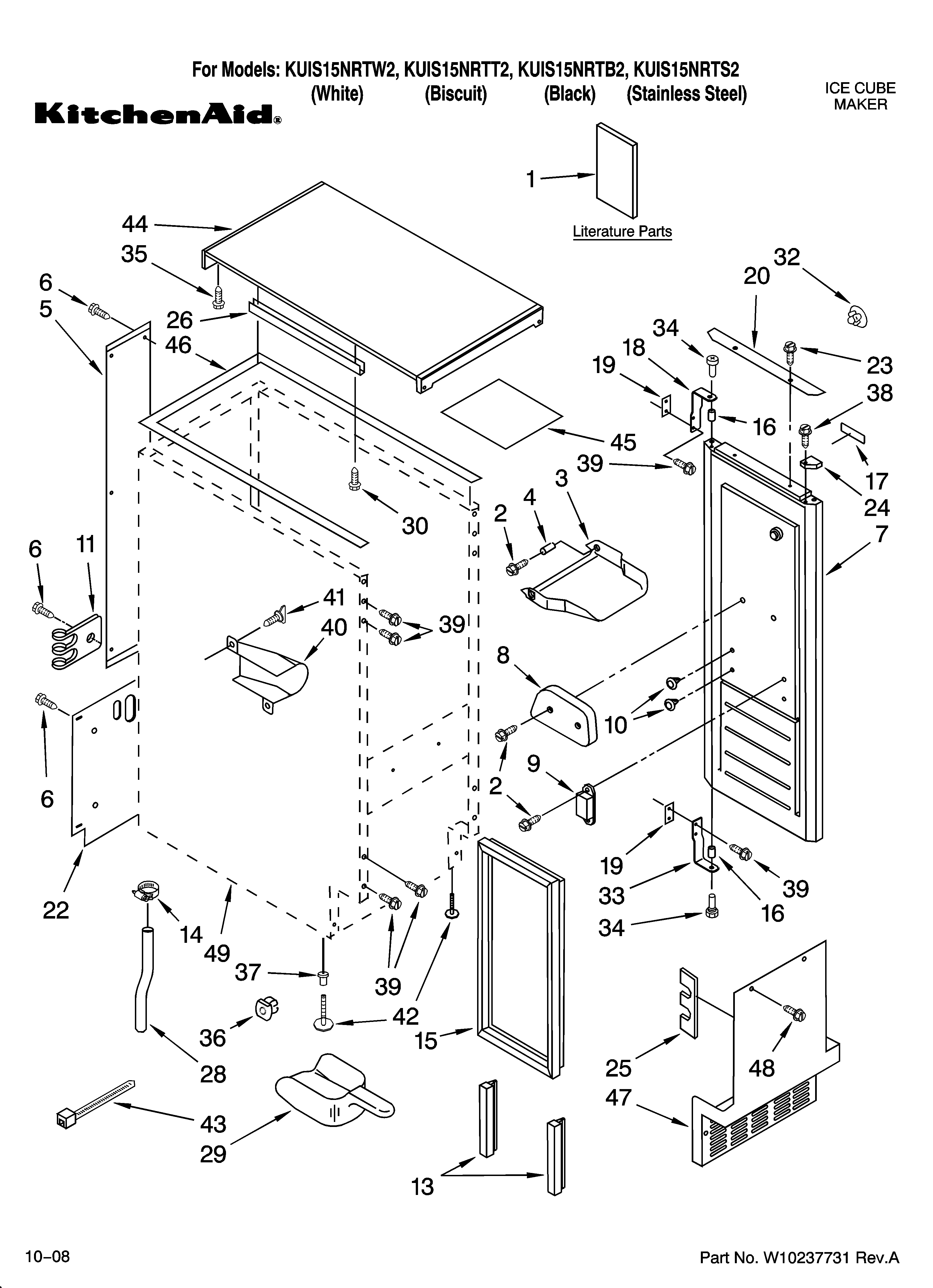 KitchenAid KUIS15NRTB2 cabinet liner and door parts diagram