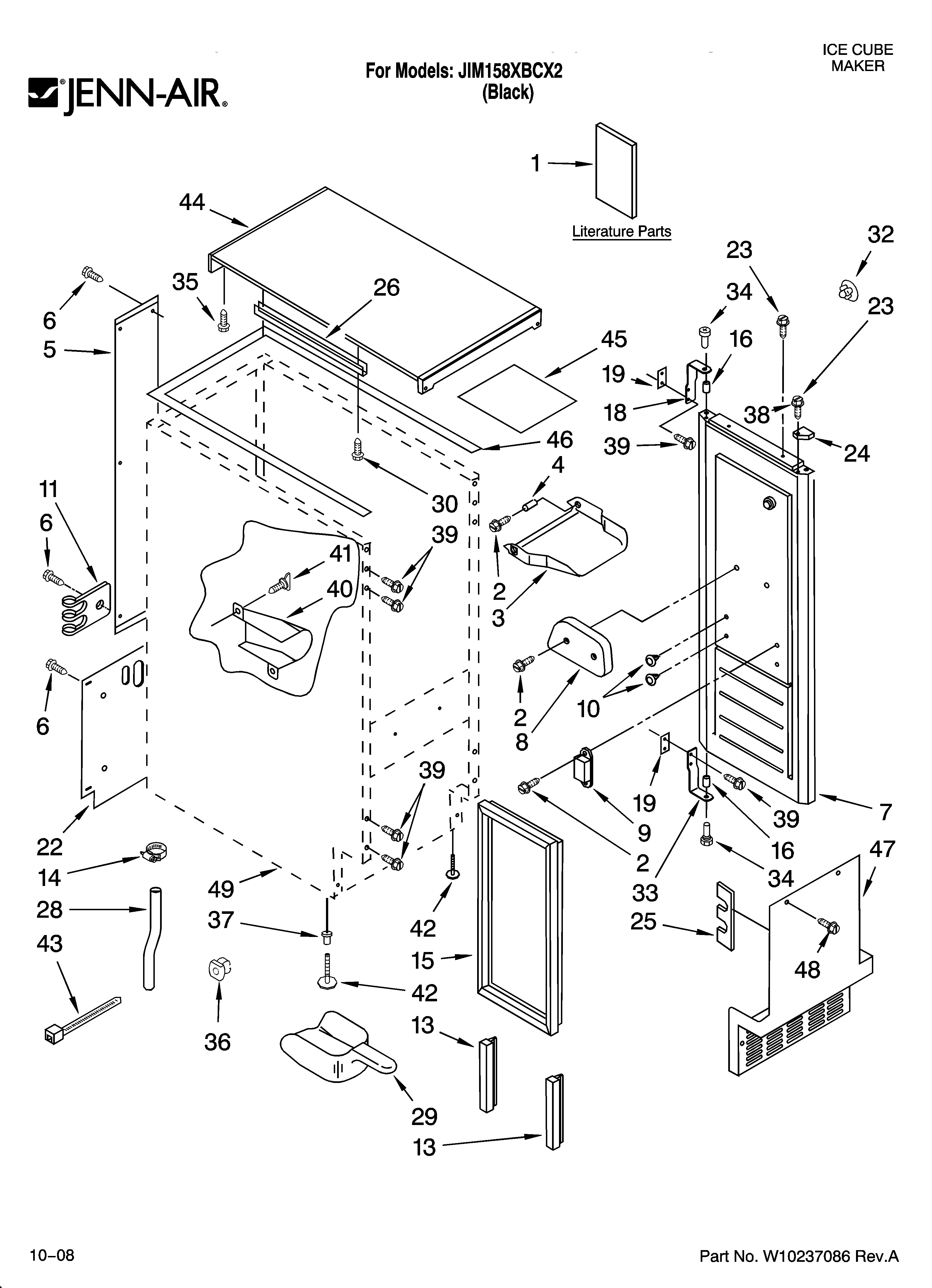 Jenn-Air JIM158XBCX2 cabinet liner and door parts diagram