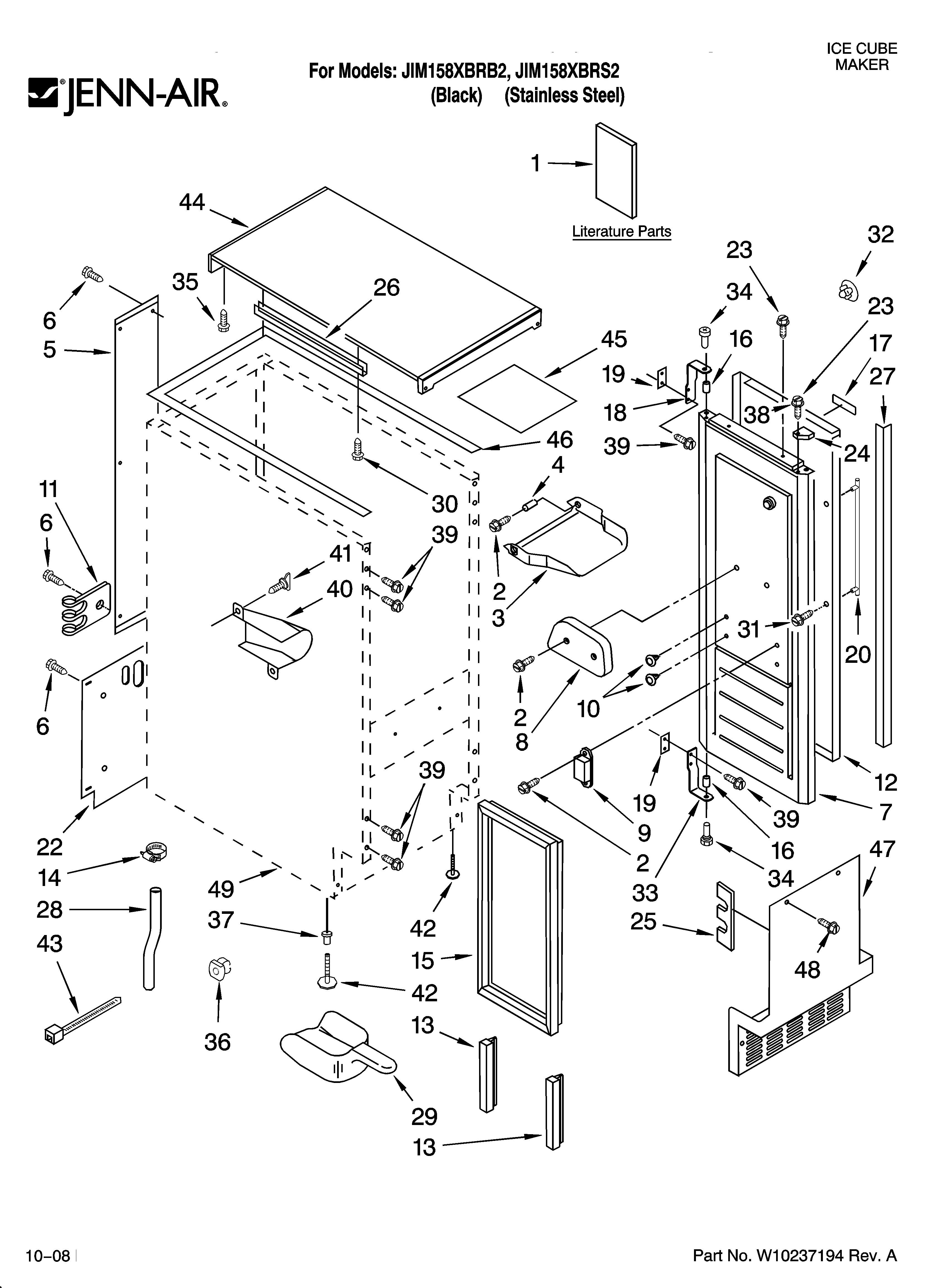 Jenn-Air JIM158XBRS2 cabinet liner and door parts diagram