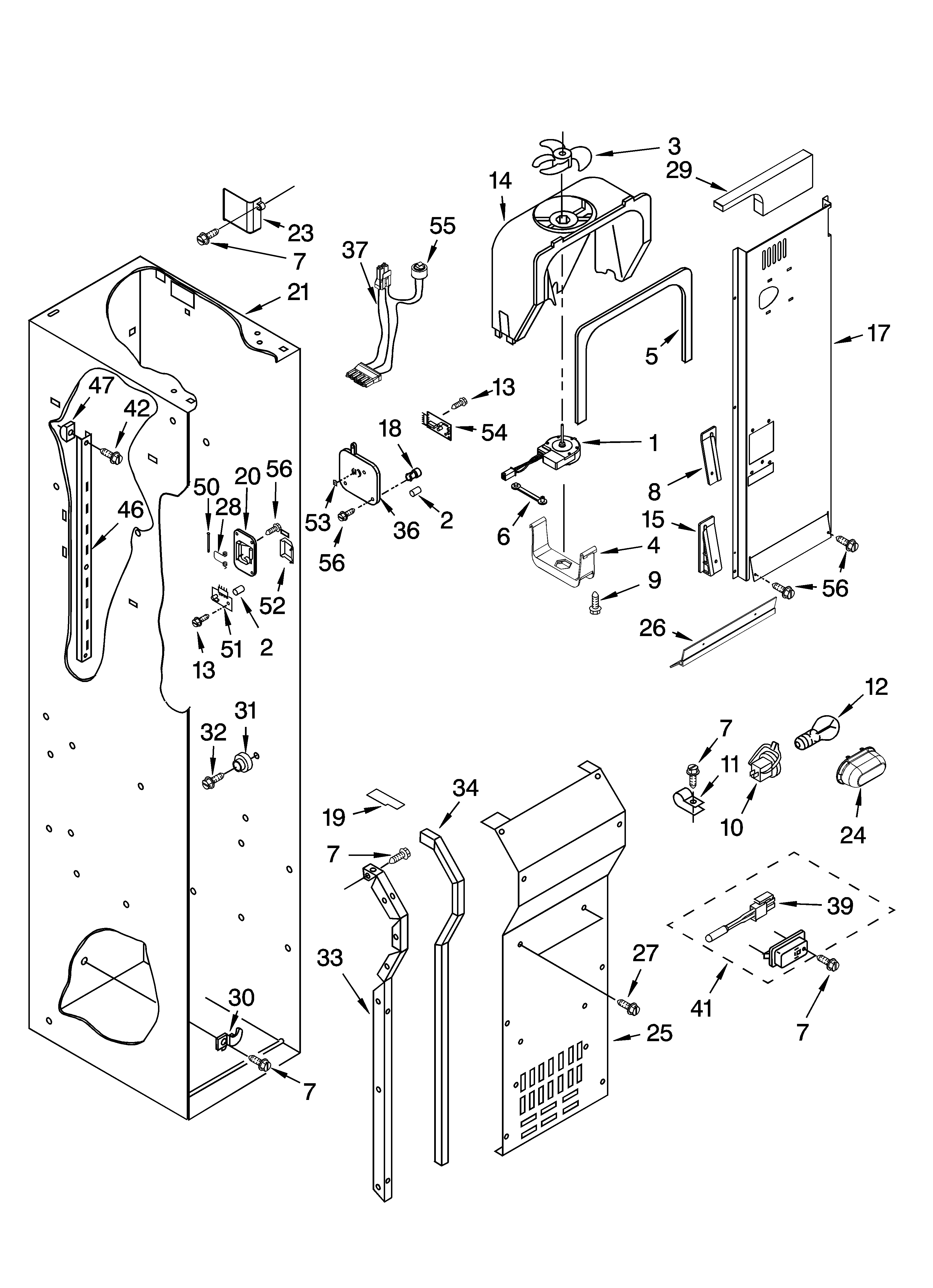 Jenn-Air JS42PPDUDB01 freezer liner and air flow parts diagram