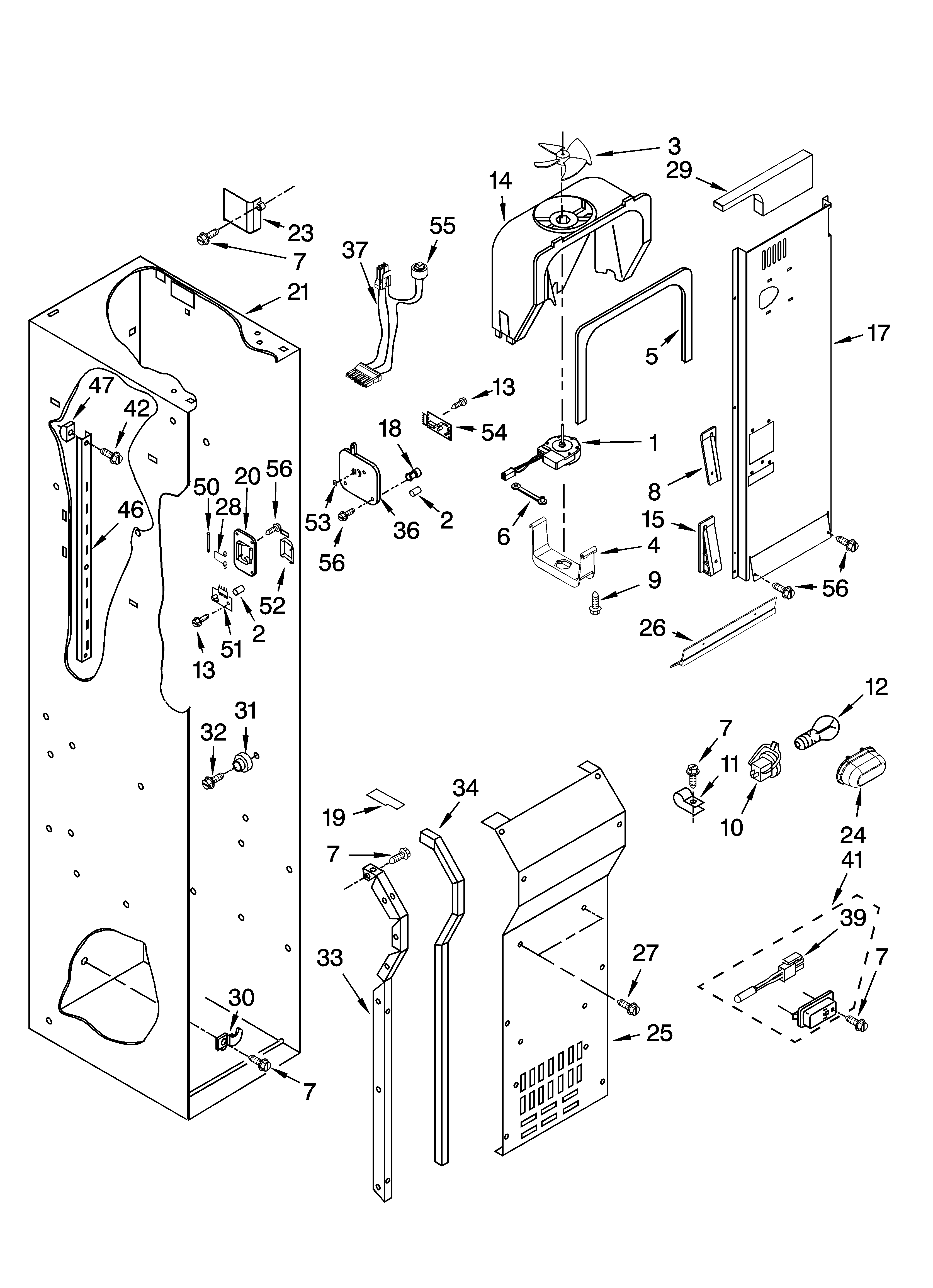 Jenn-Air JS42SEDUDB01 freezer liner and air flow parts diagram