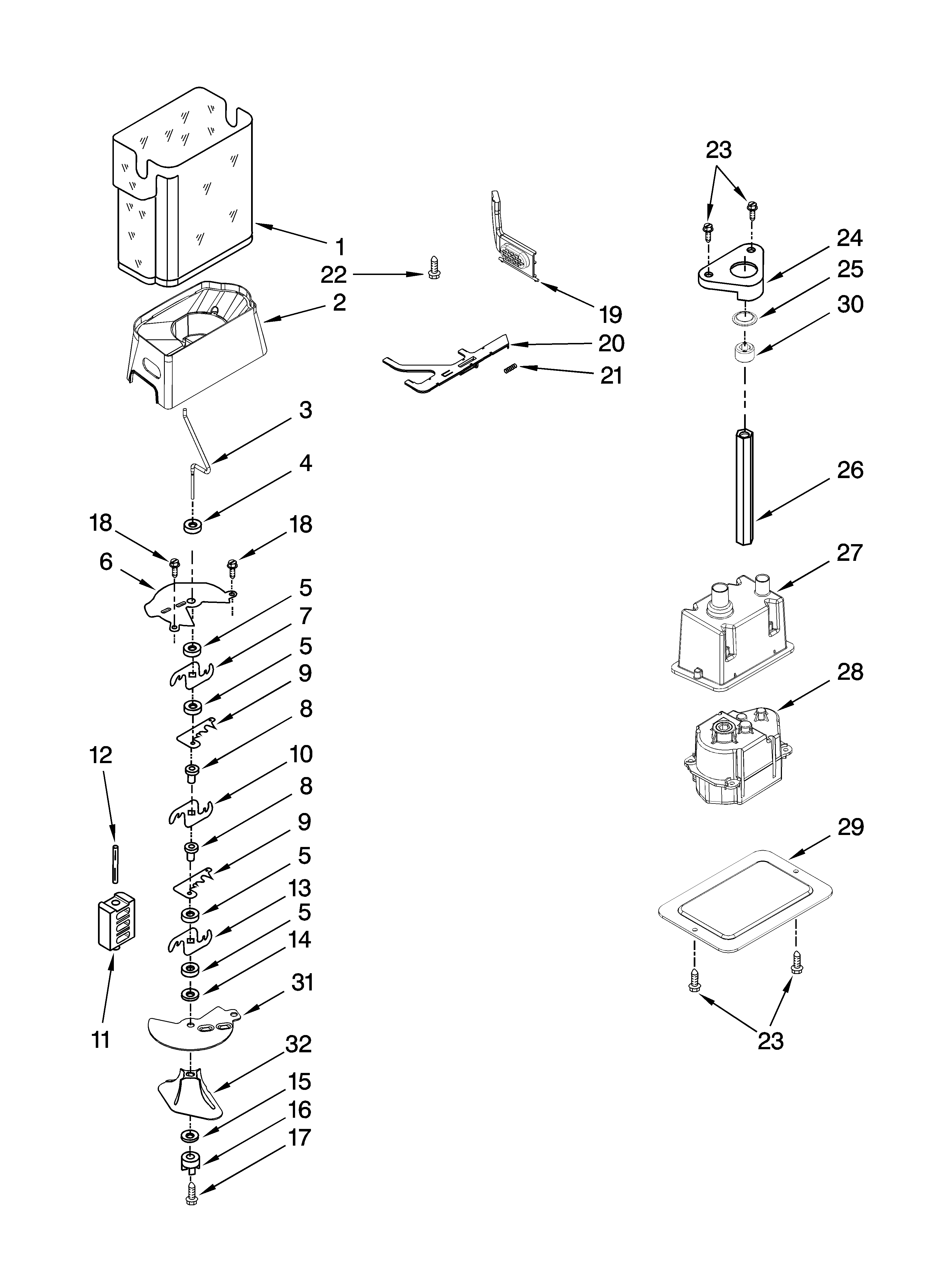 Jenn-Air JS42SEDUDB01 motor and ice container parts diagram