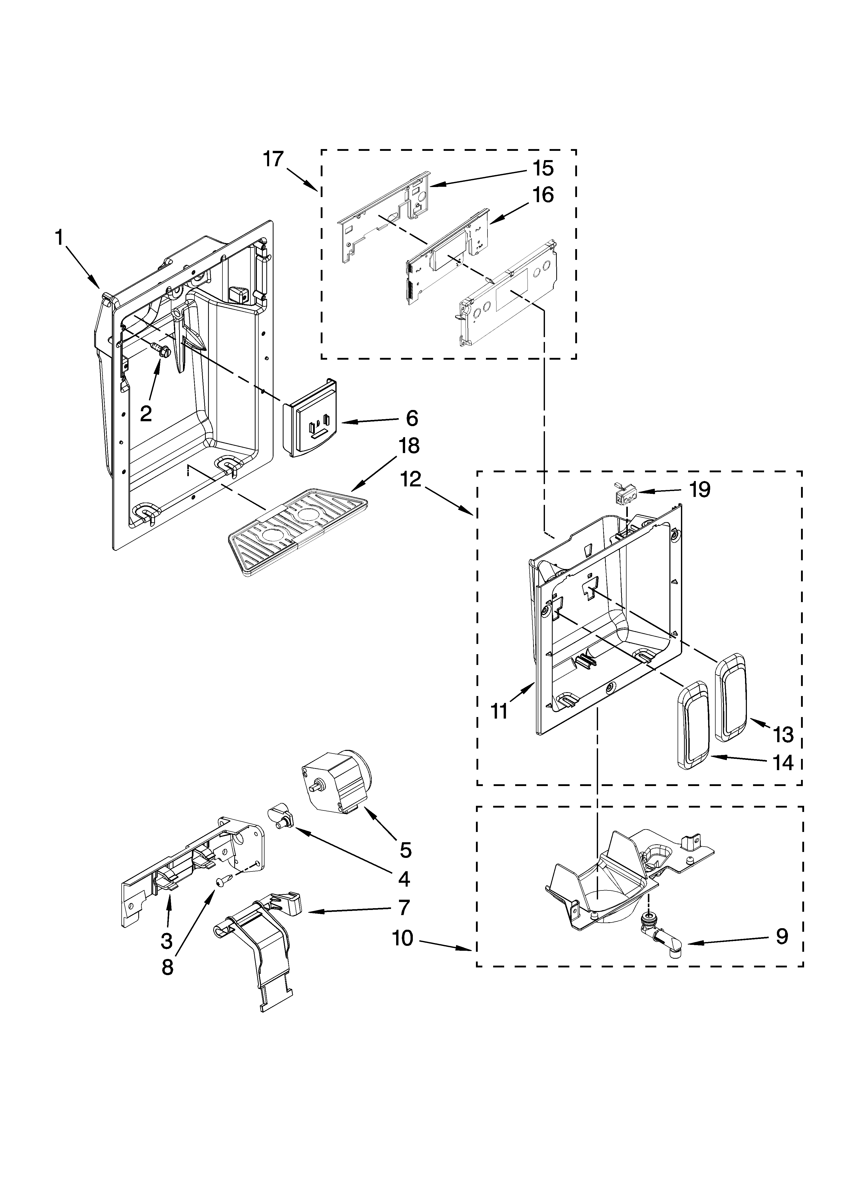 Jenn-Air JS42SEDUDB01 dispenser front parts diagram