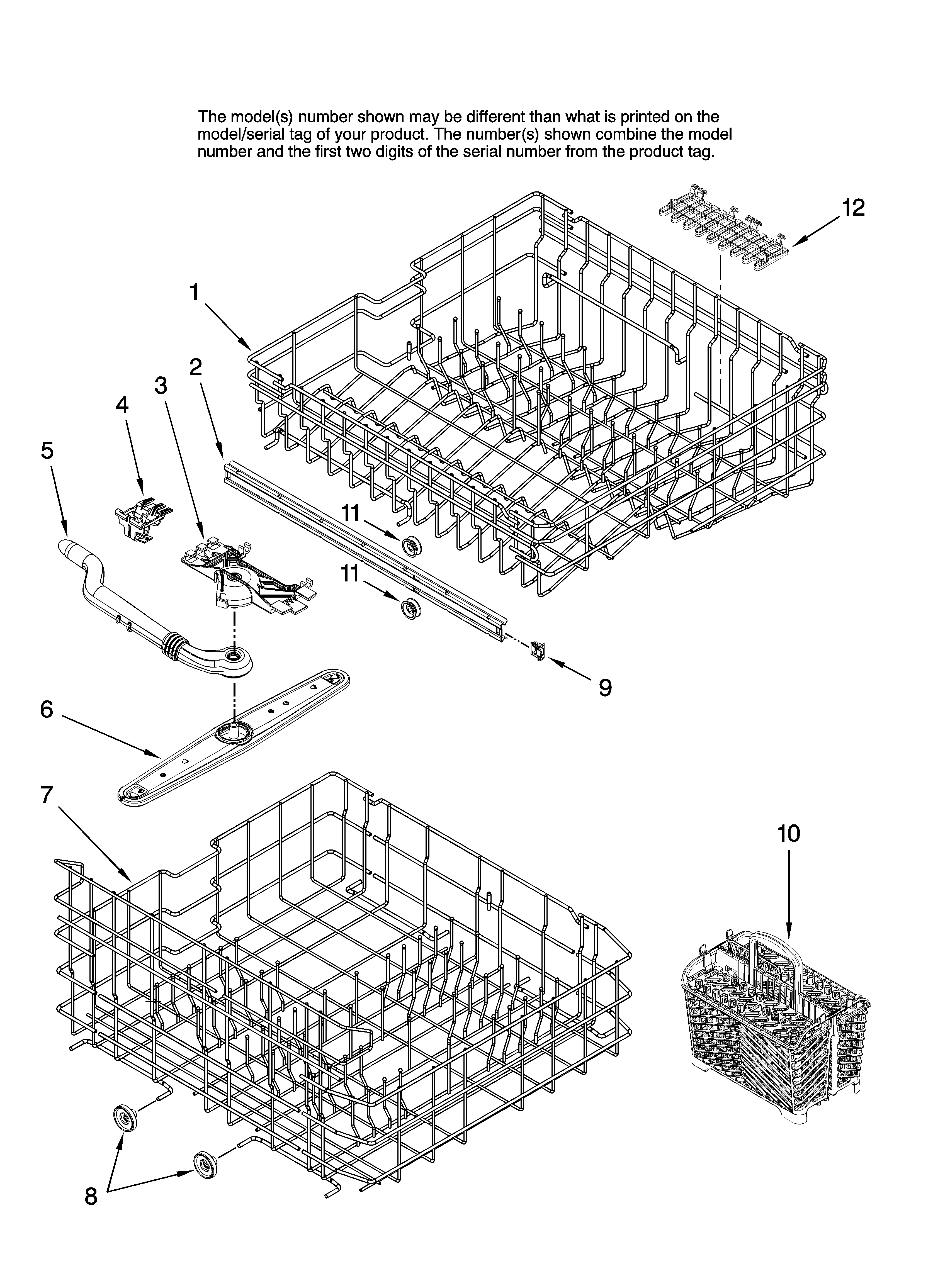 Maytag MDB7601AWQ41 upper and lower rack parts diagram