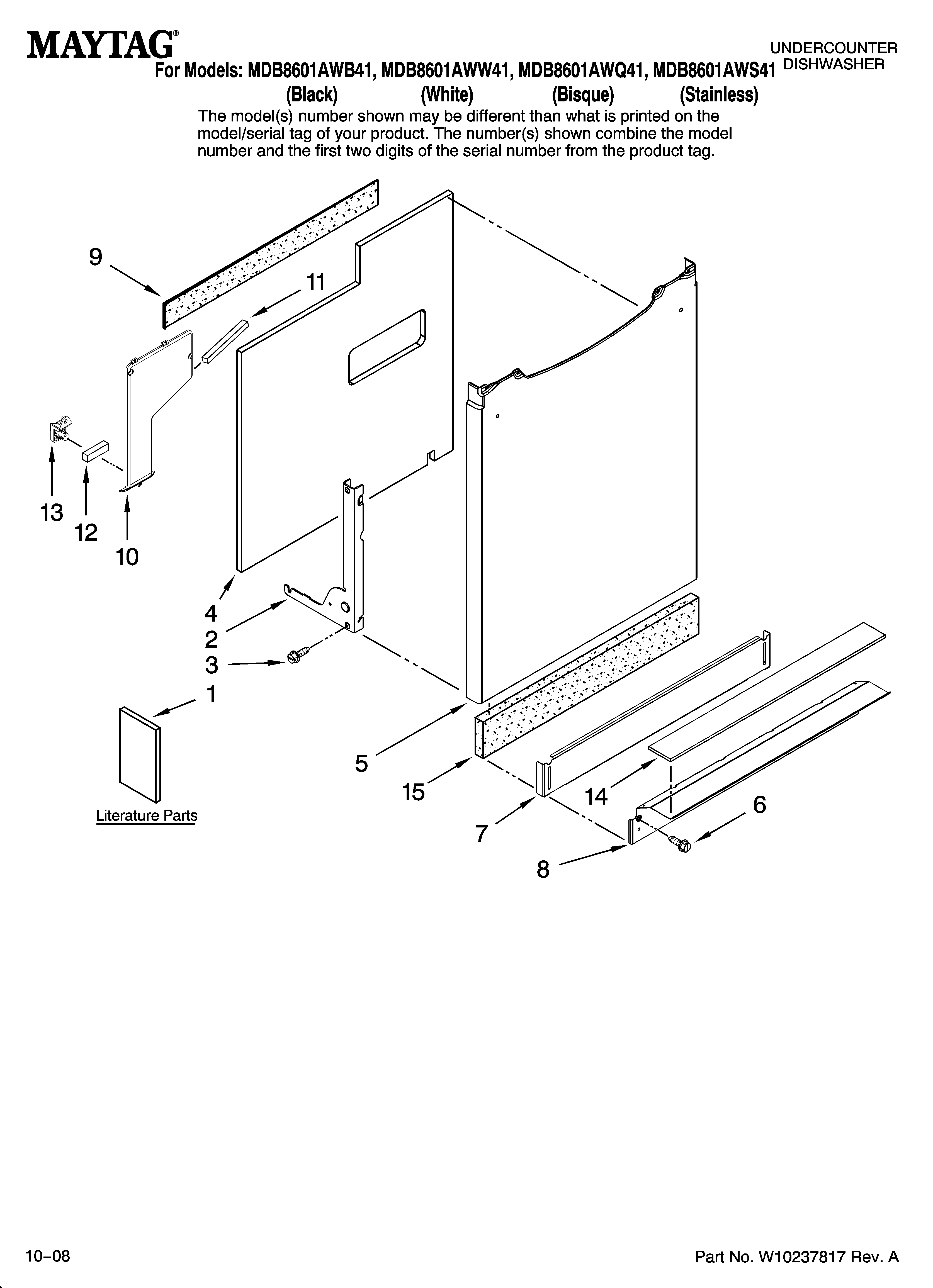Maytag MDB8601AWB41 door and panel parts diagram