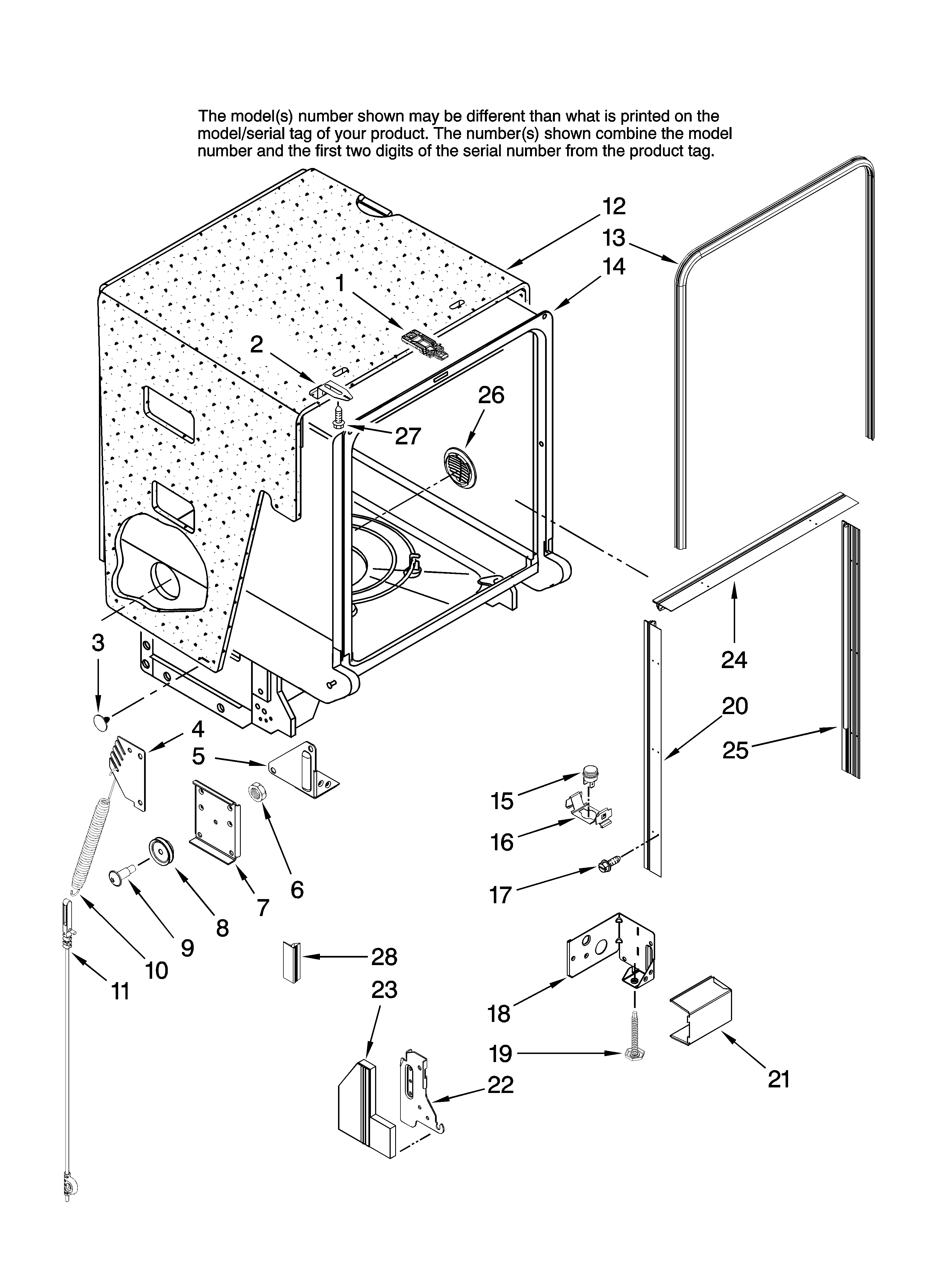 Maytag MDB8601AWB41 tub and frame parts diagram