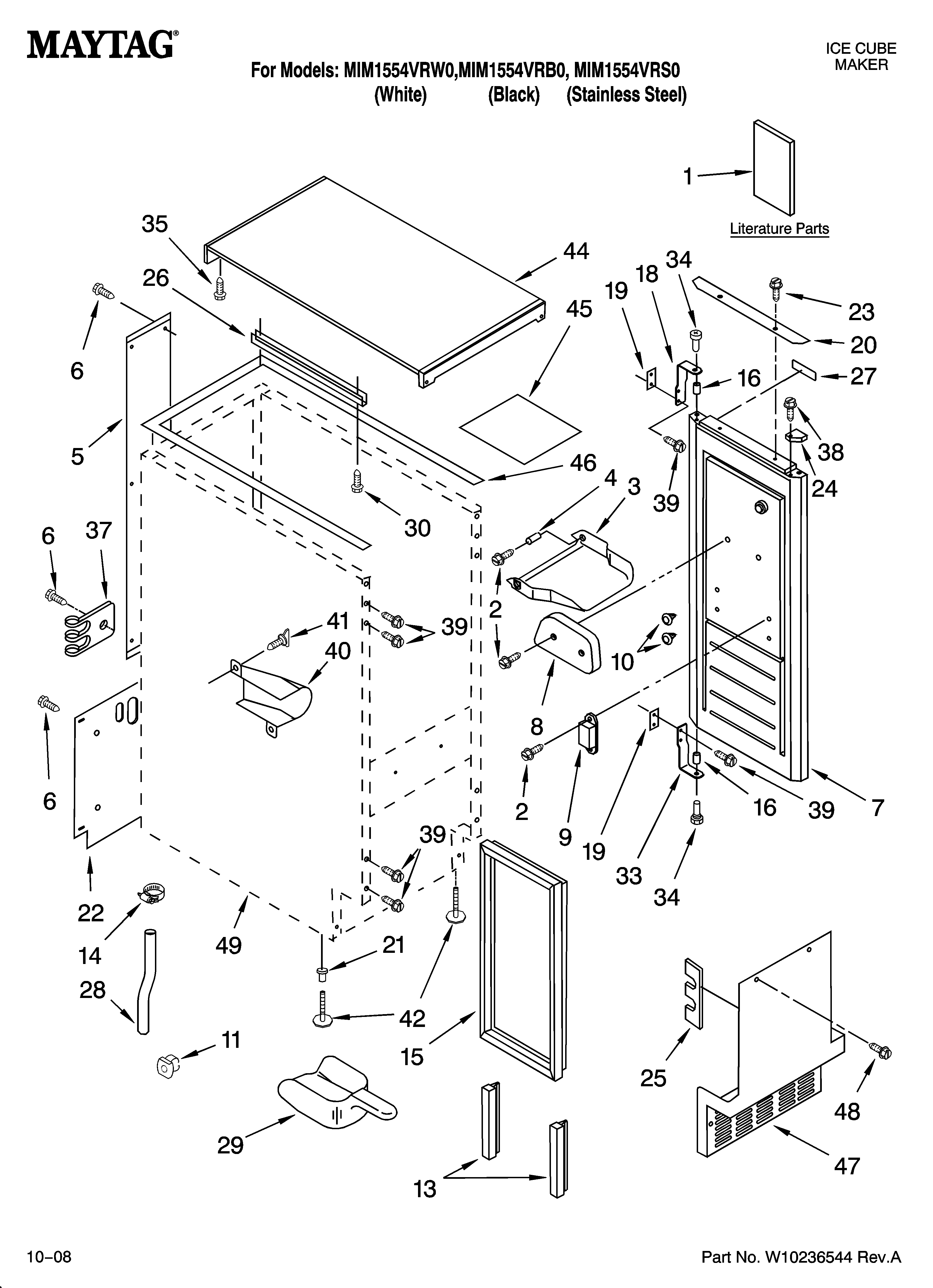 Maytag MIM1554VRB0 cabinet liner and door parts diagram