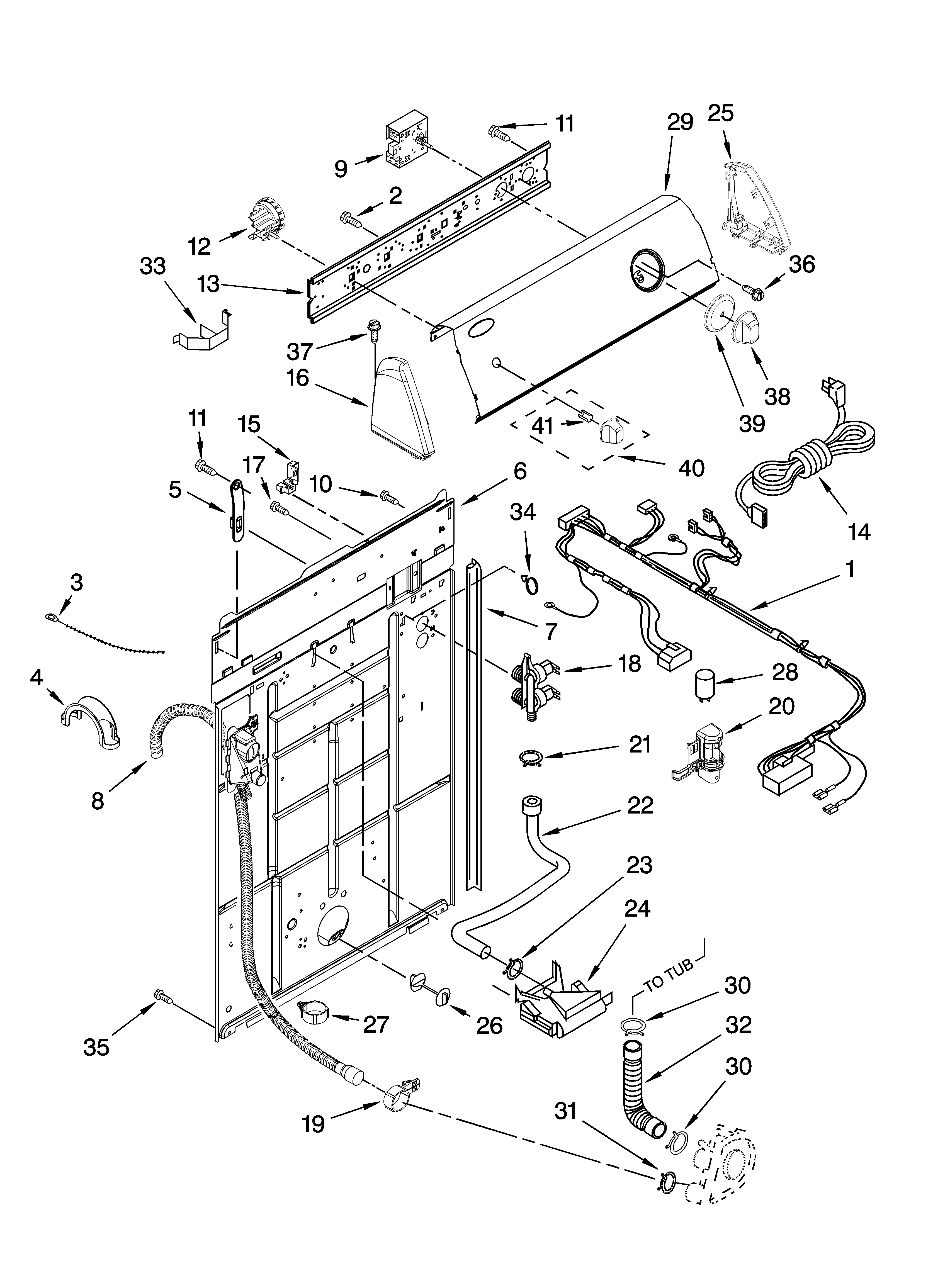 Amana NTW5100TQ1 controls and rear panel parts diagram