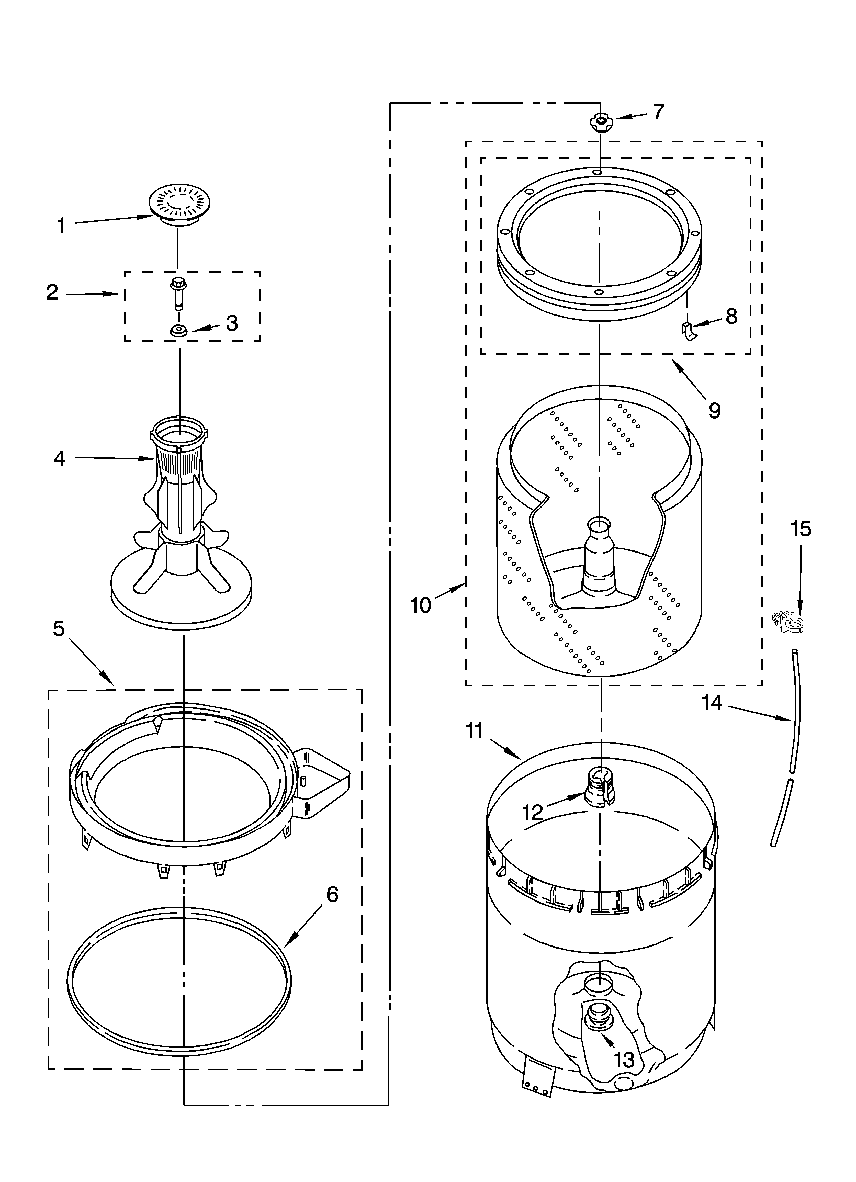 Amana NTW5100TQ1 agitator, basket and tub parts diagram
