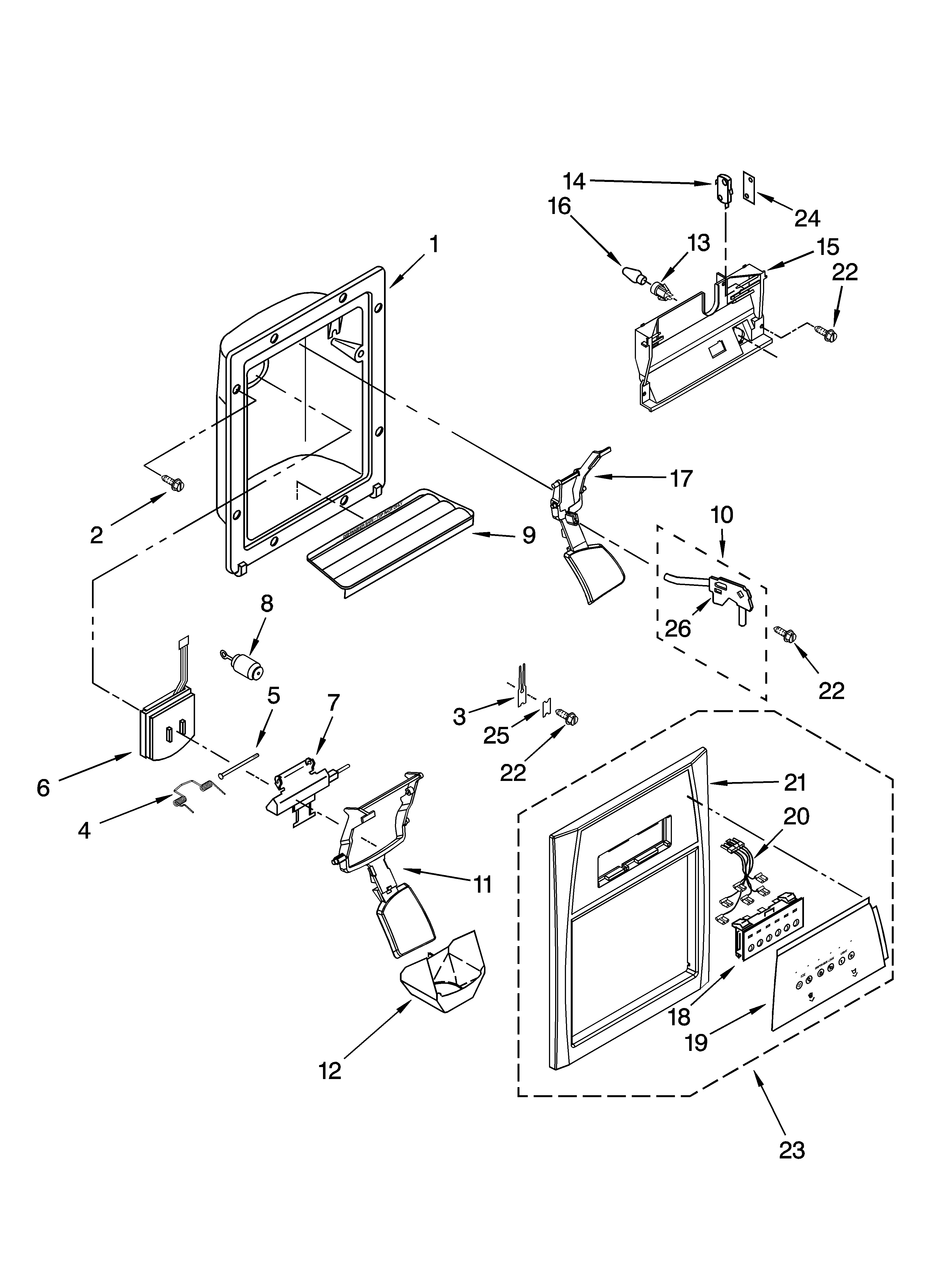 Whirlpool ED5CHQXVQ00 dispenser front parts diagram