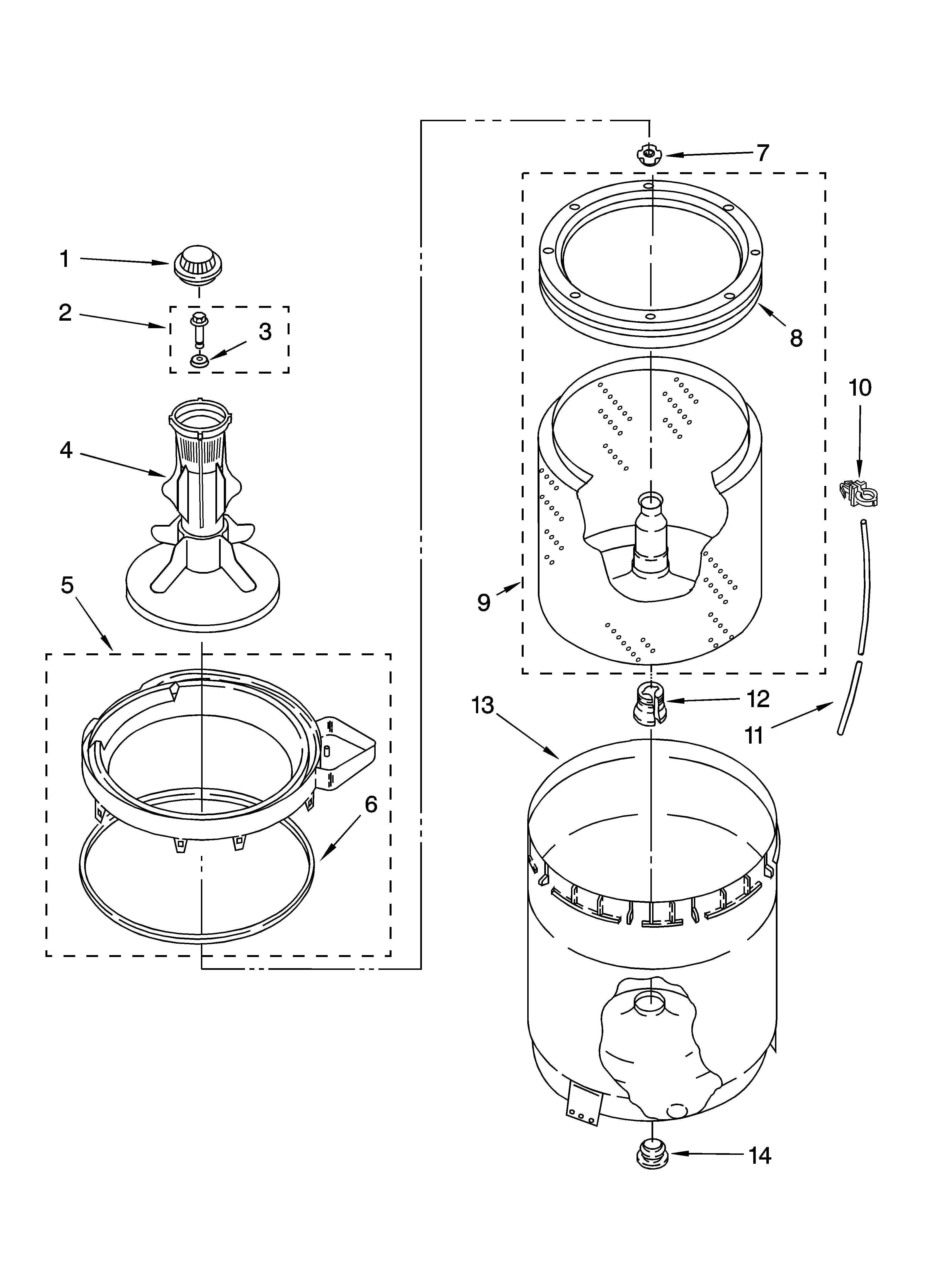 Estate ETW4400VQ2 agitator, basket and tub parts diagram