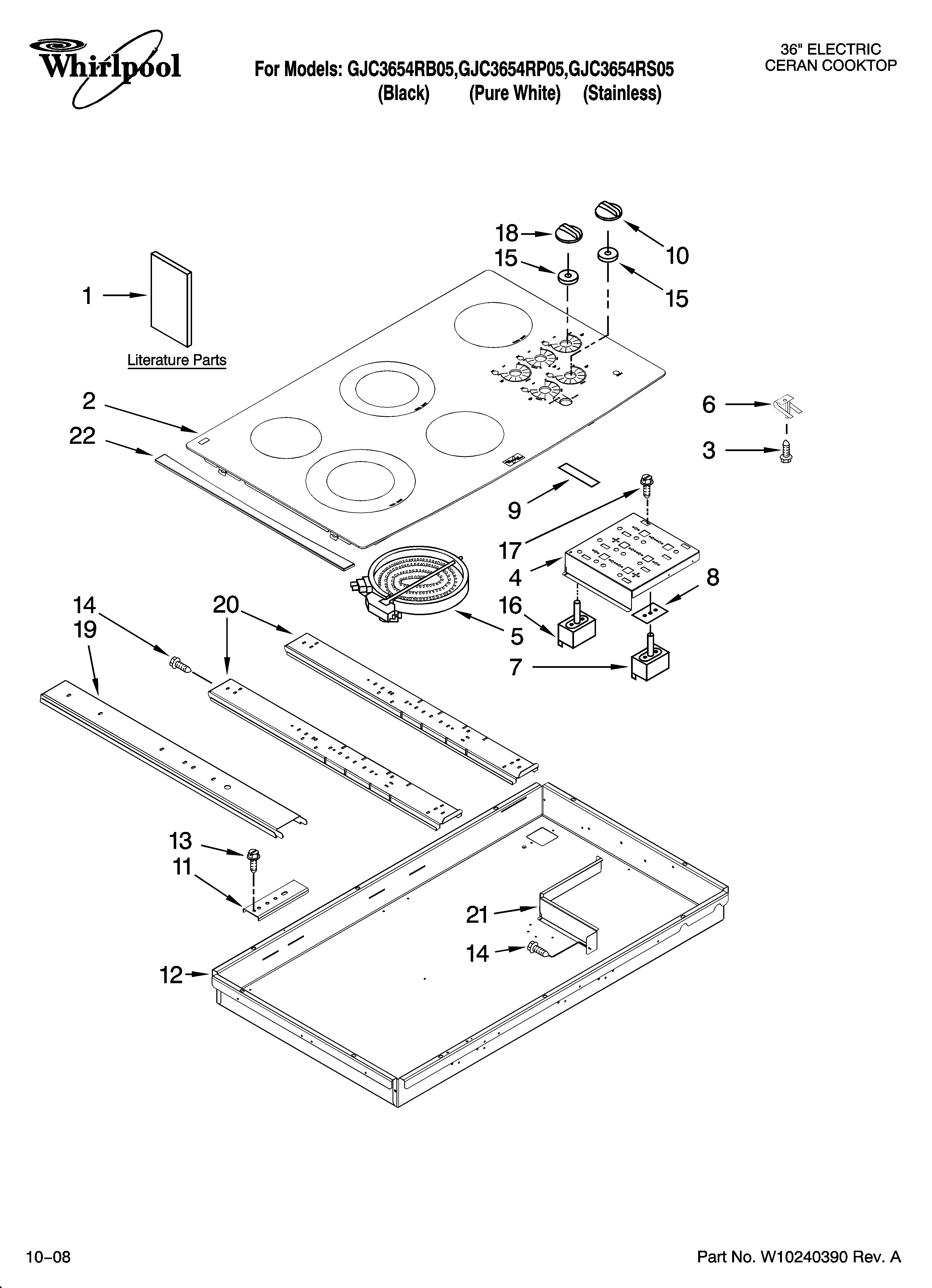 Whirlpool GJC3654RB05 cooktop parts, optional parts diagram