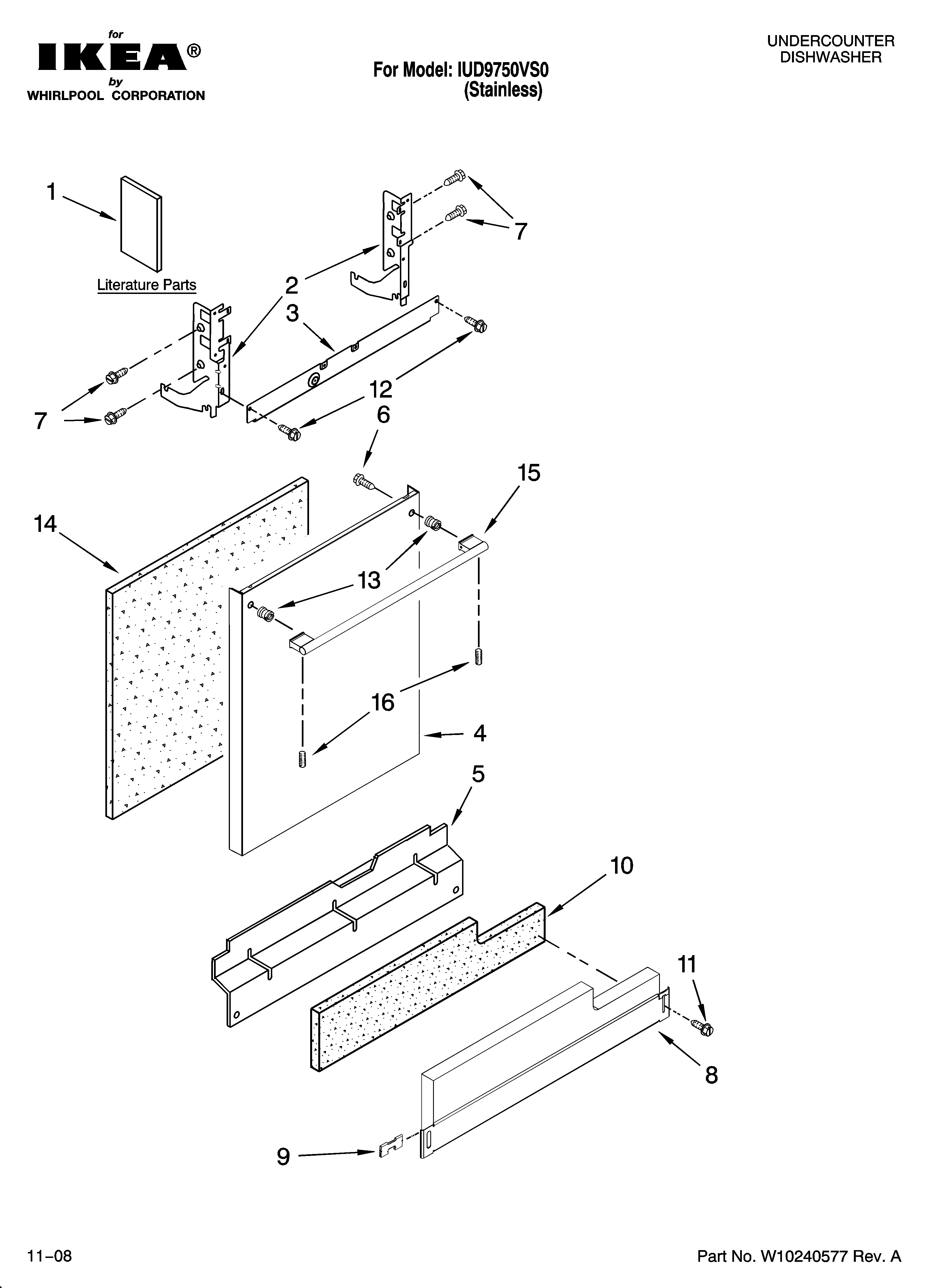 Ikea IUD9750VS0 door and panel parts diagram