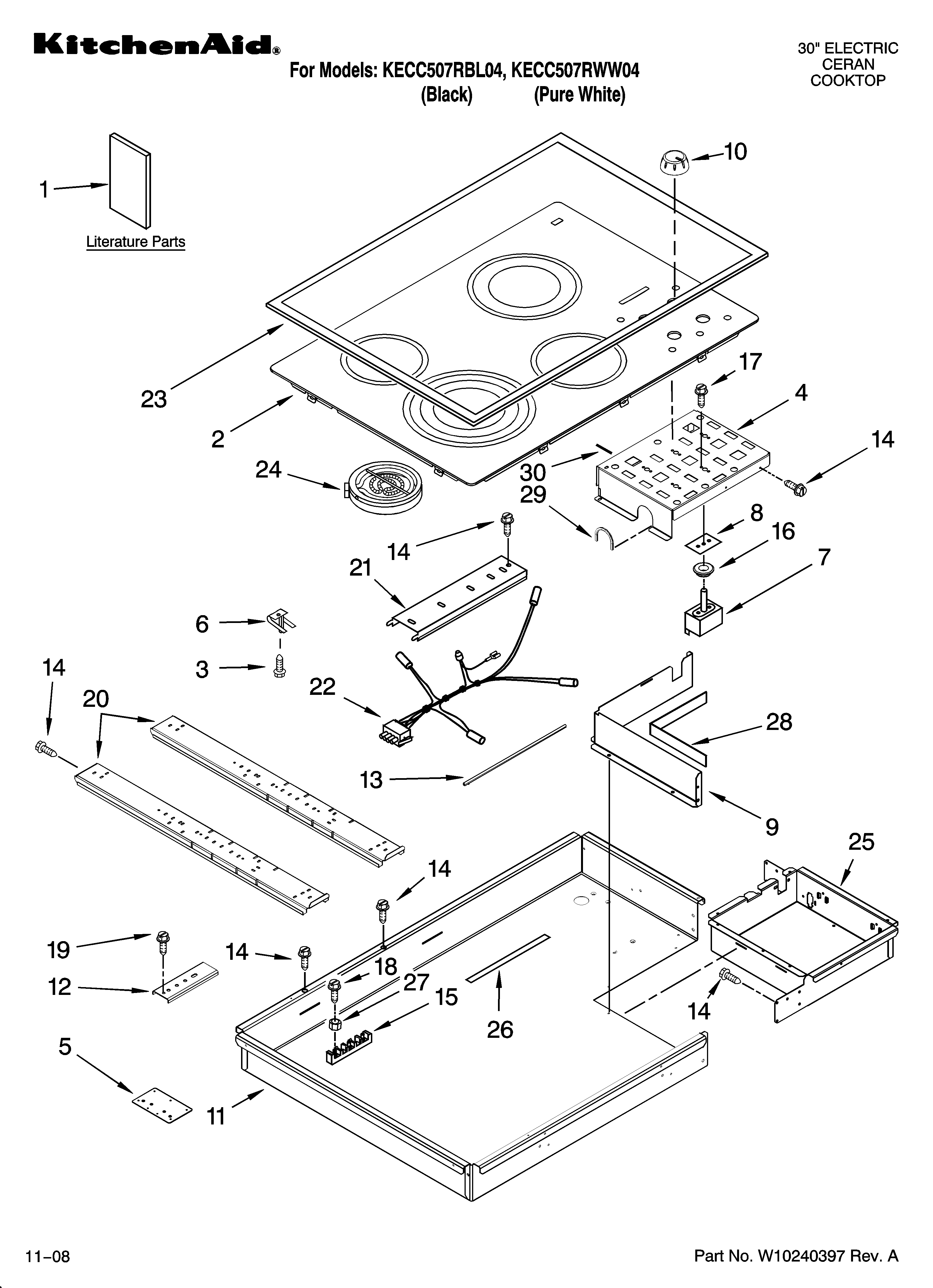 KitchenAid KECC507RWW04 cooktop parts, optional parts diagram