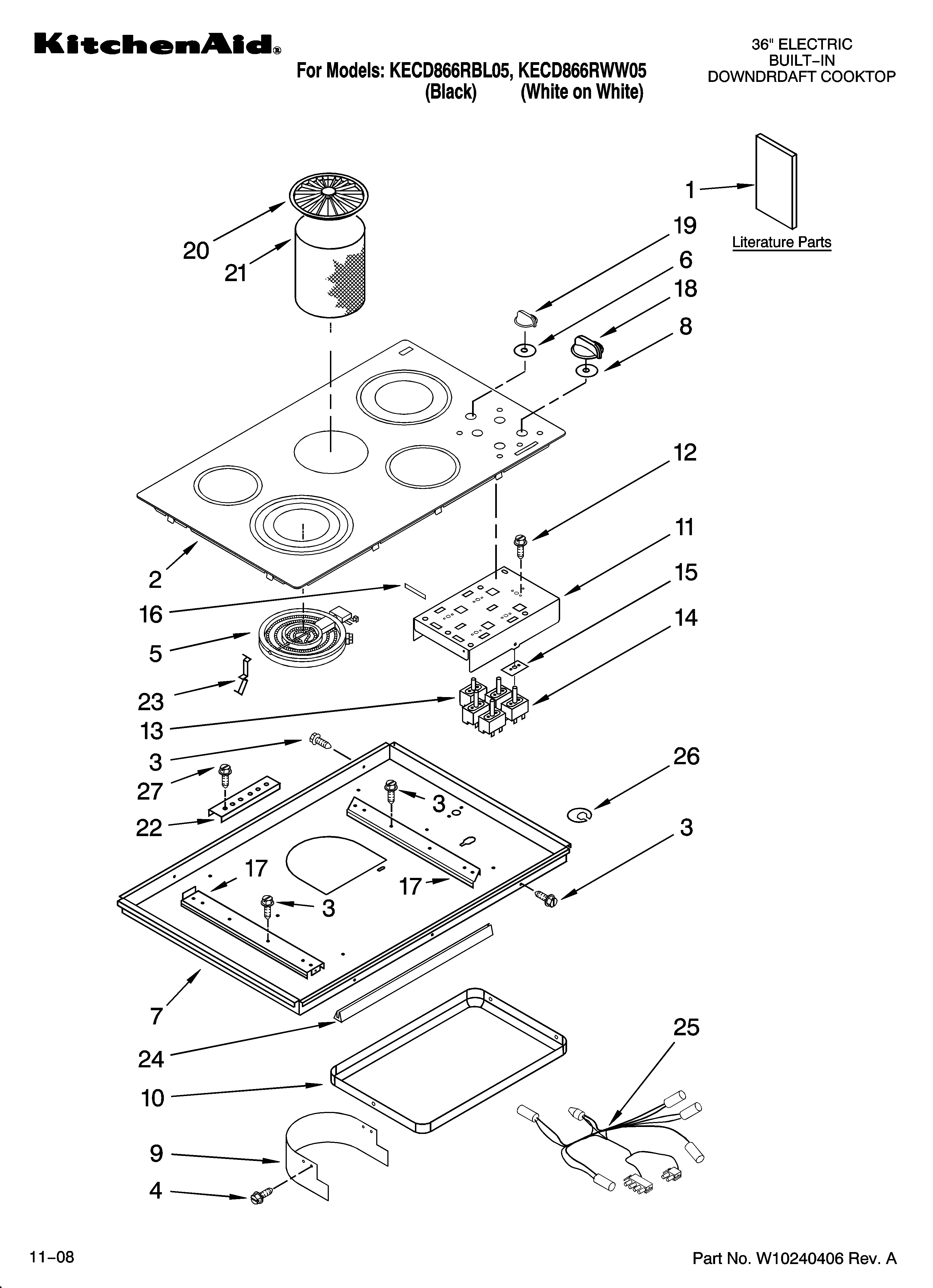 KitchenAid KECD866RWW05 cooktop parts diagram