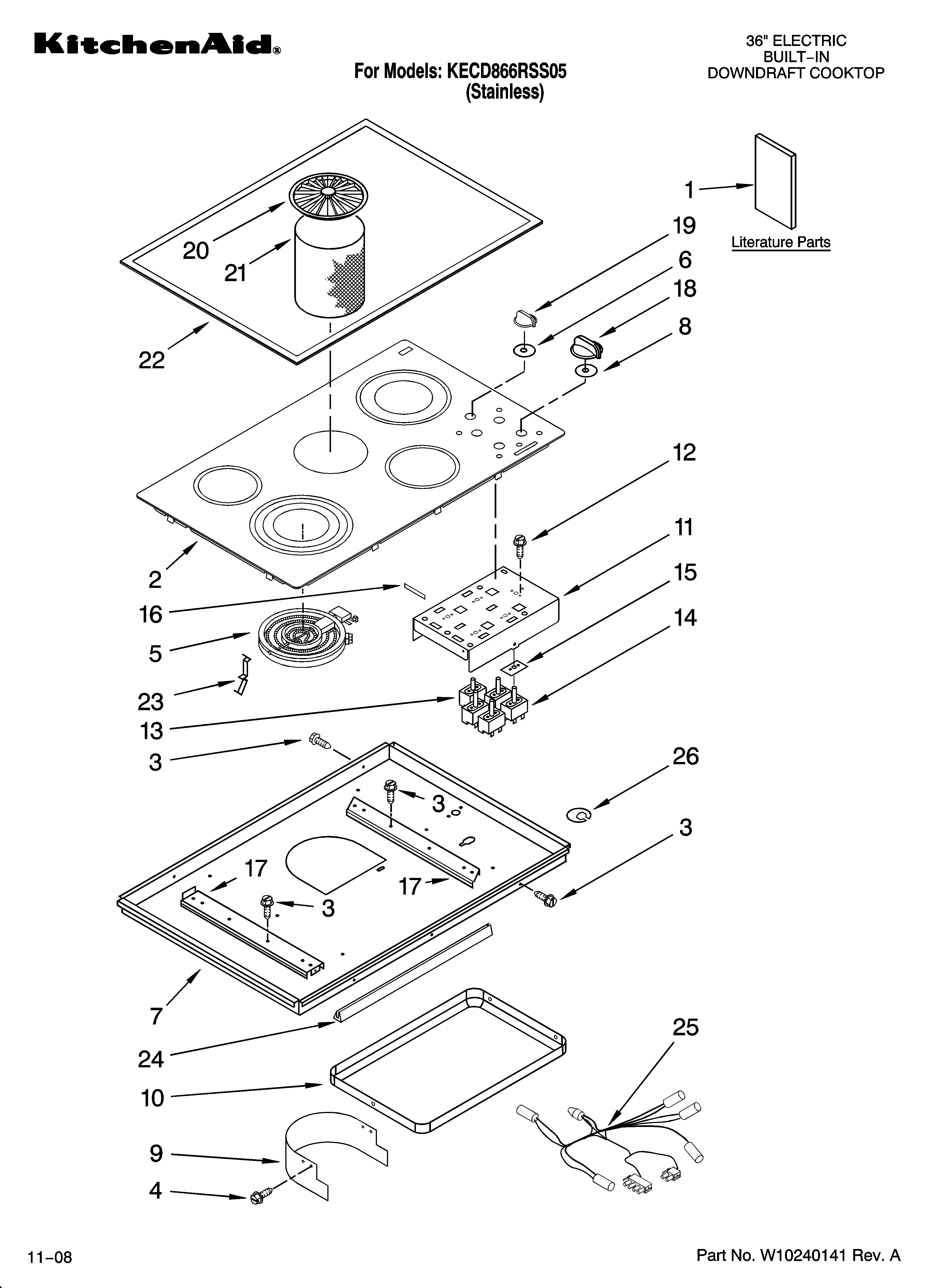 KitchenAid KECD866RSS05 cooktop parts diagram