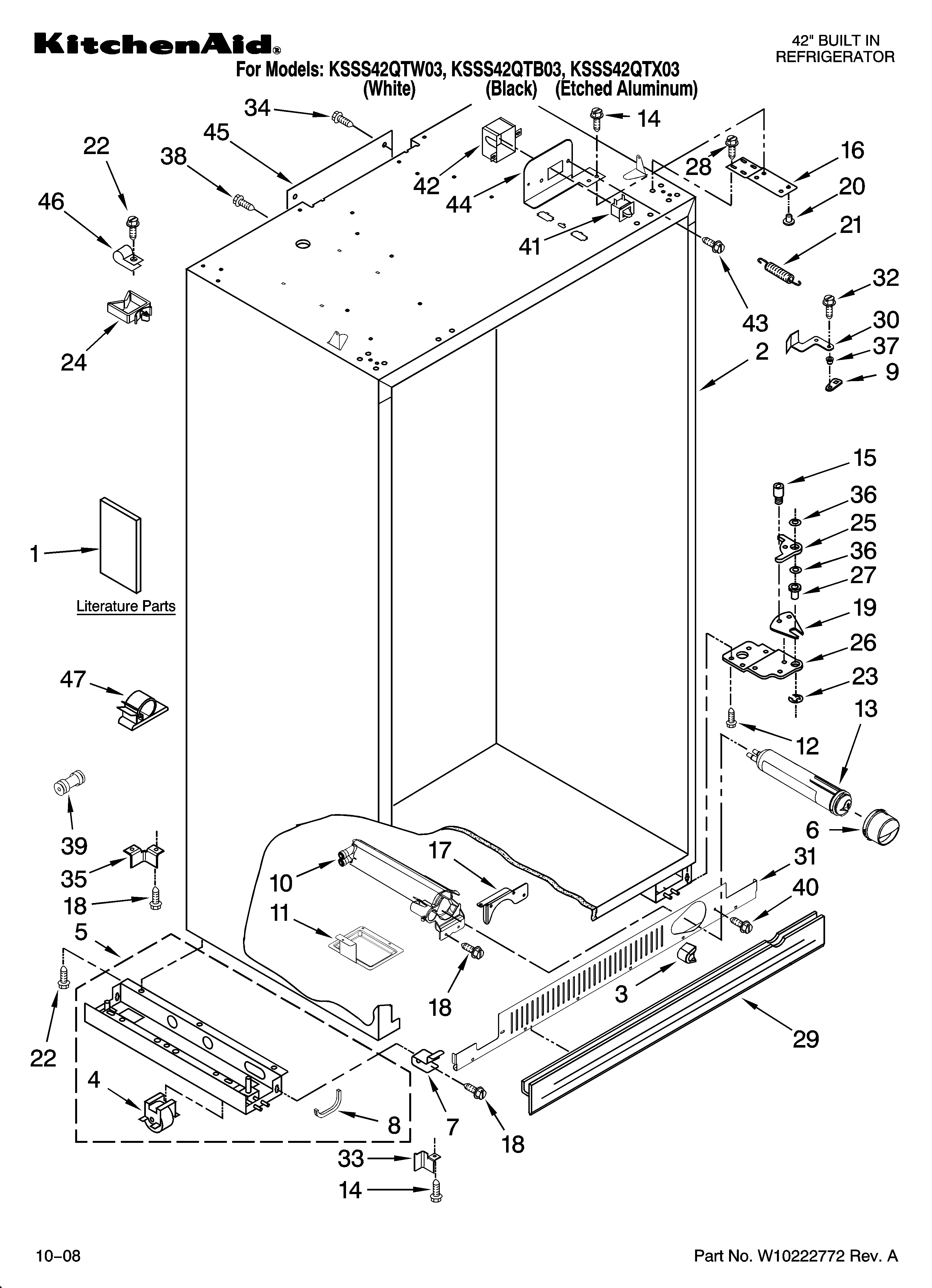 KitchenAid KSSS42QTW03 cabinet parts diagram
