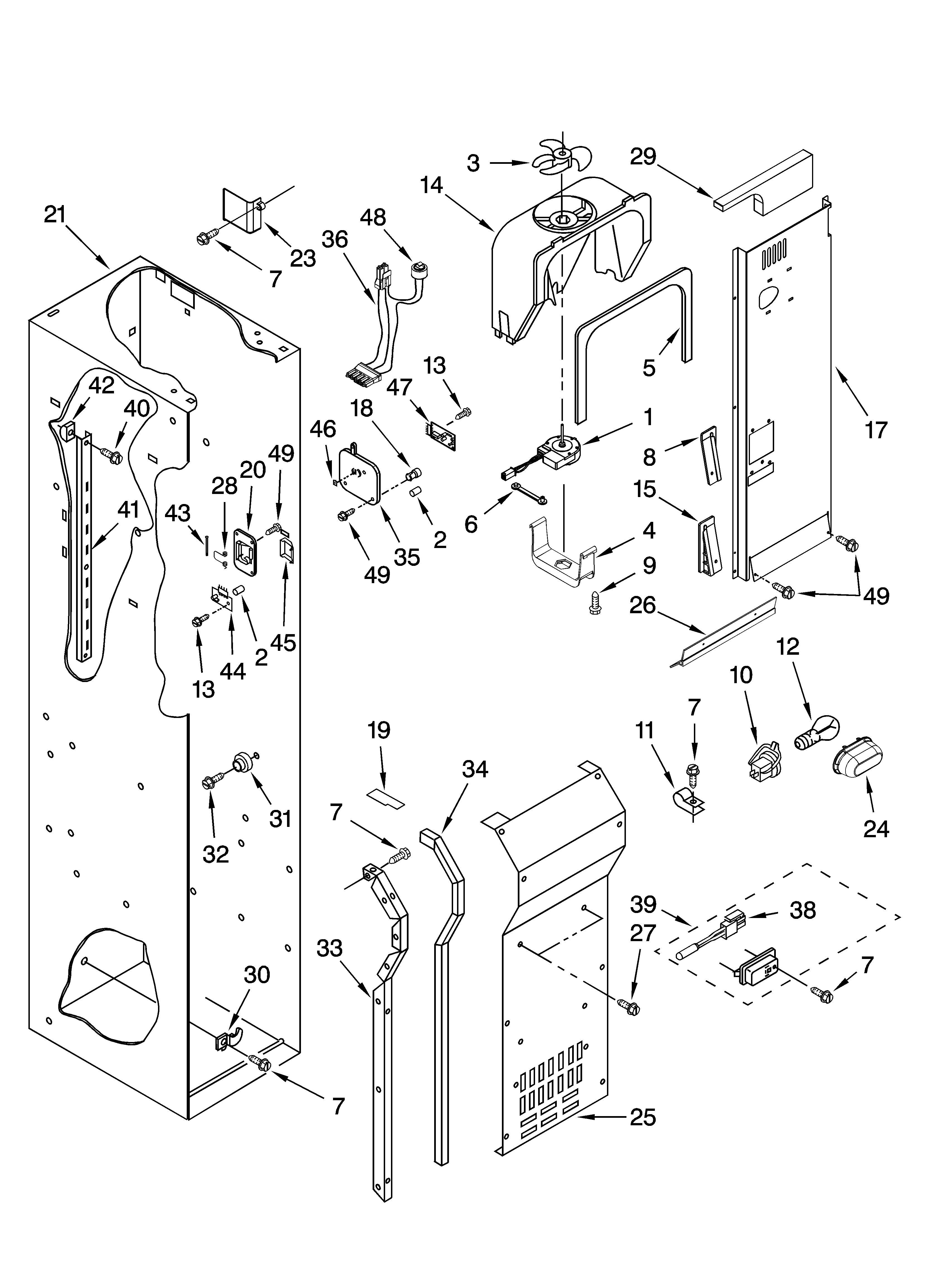 KitchenAid KSSS42QTW03 freezer liner and air flow parts diagram