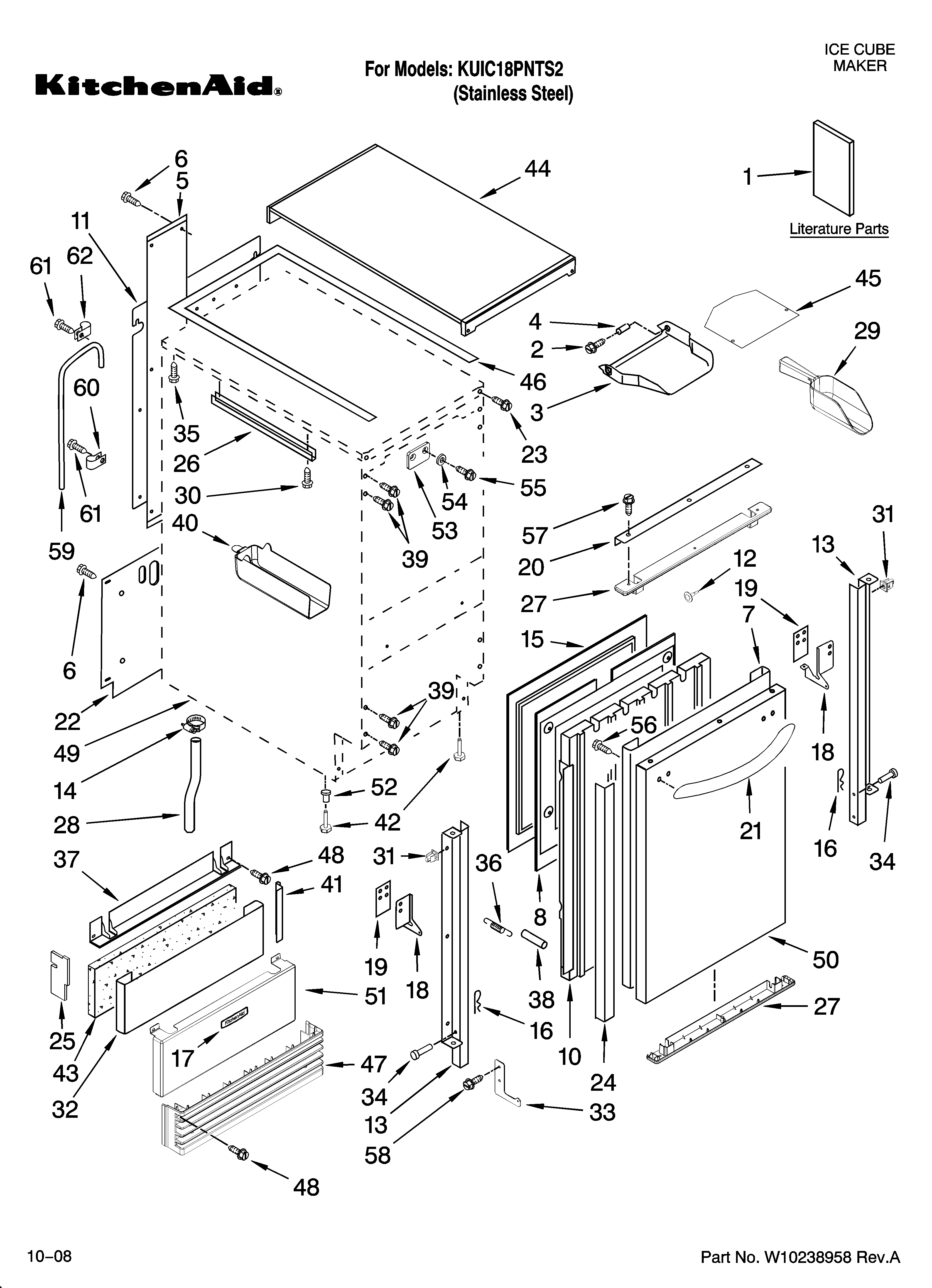 KitchenAid KUIC18PNTS2 cabinet liner and door parts diagram