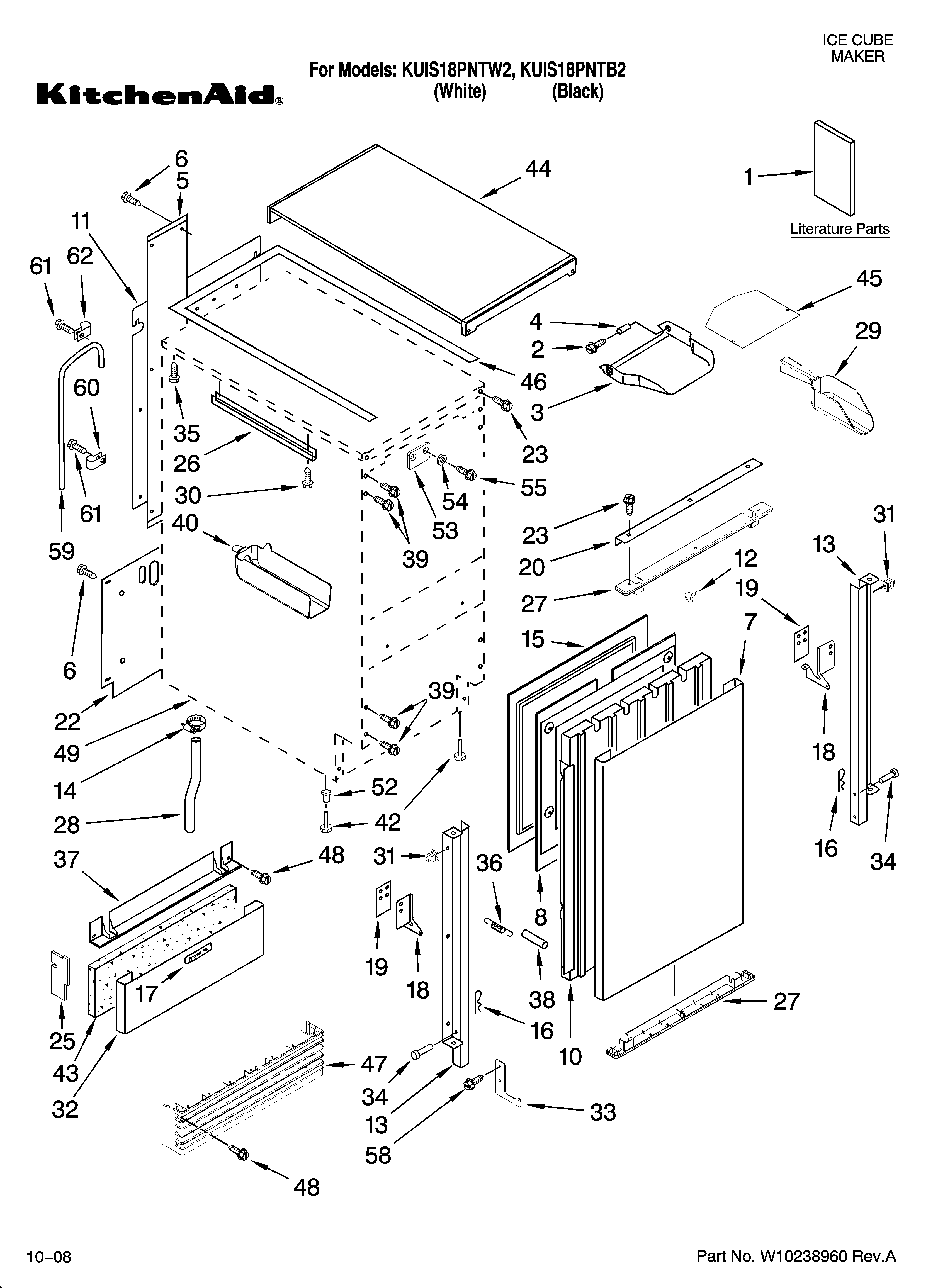 KitchenAid KUIS18PNTW2 cabinet liner and door parts diagram