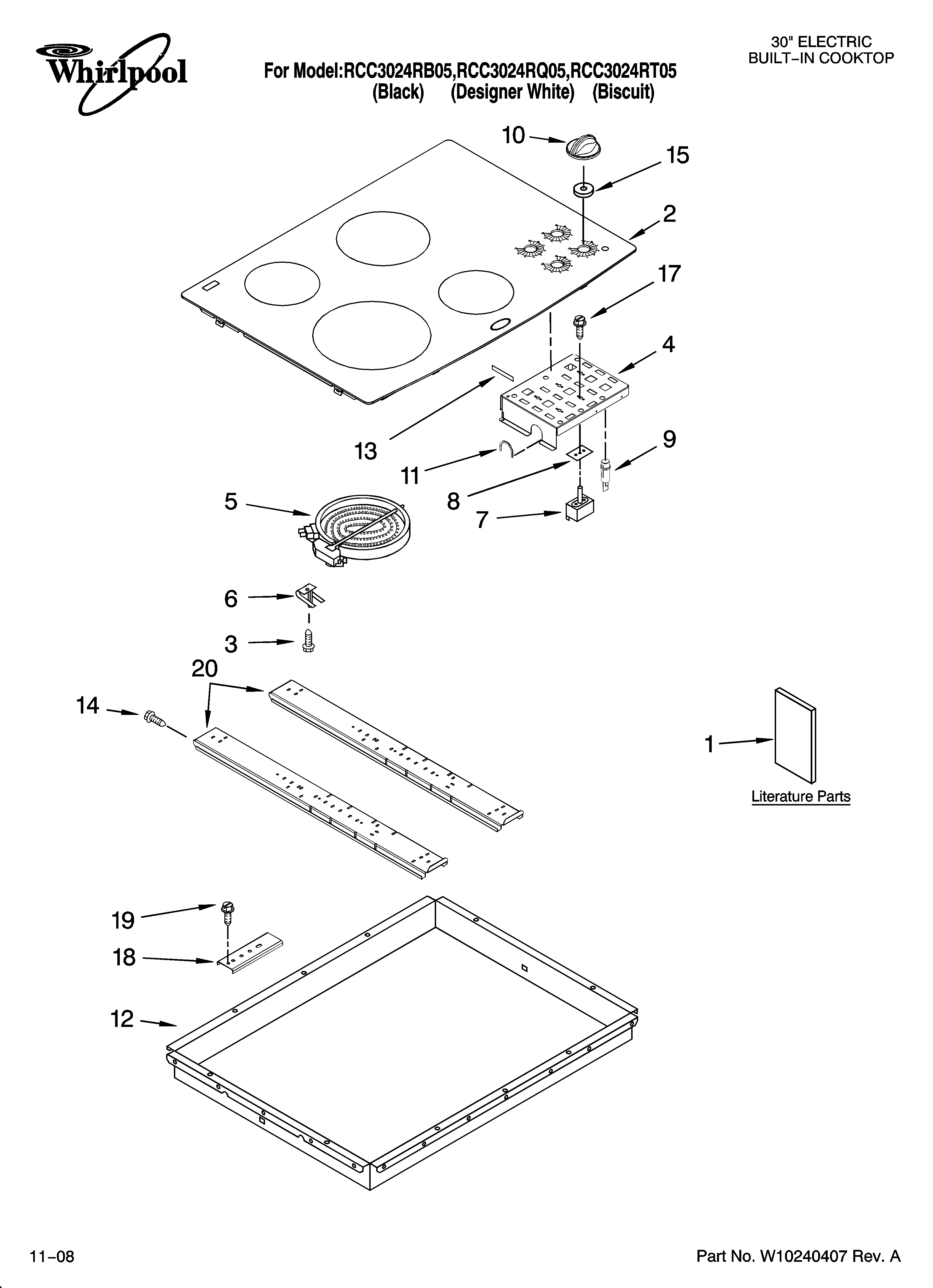 Whirlpool RCC3024RQ05 cooktop parts, optional parts diagram