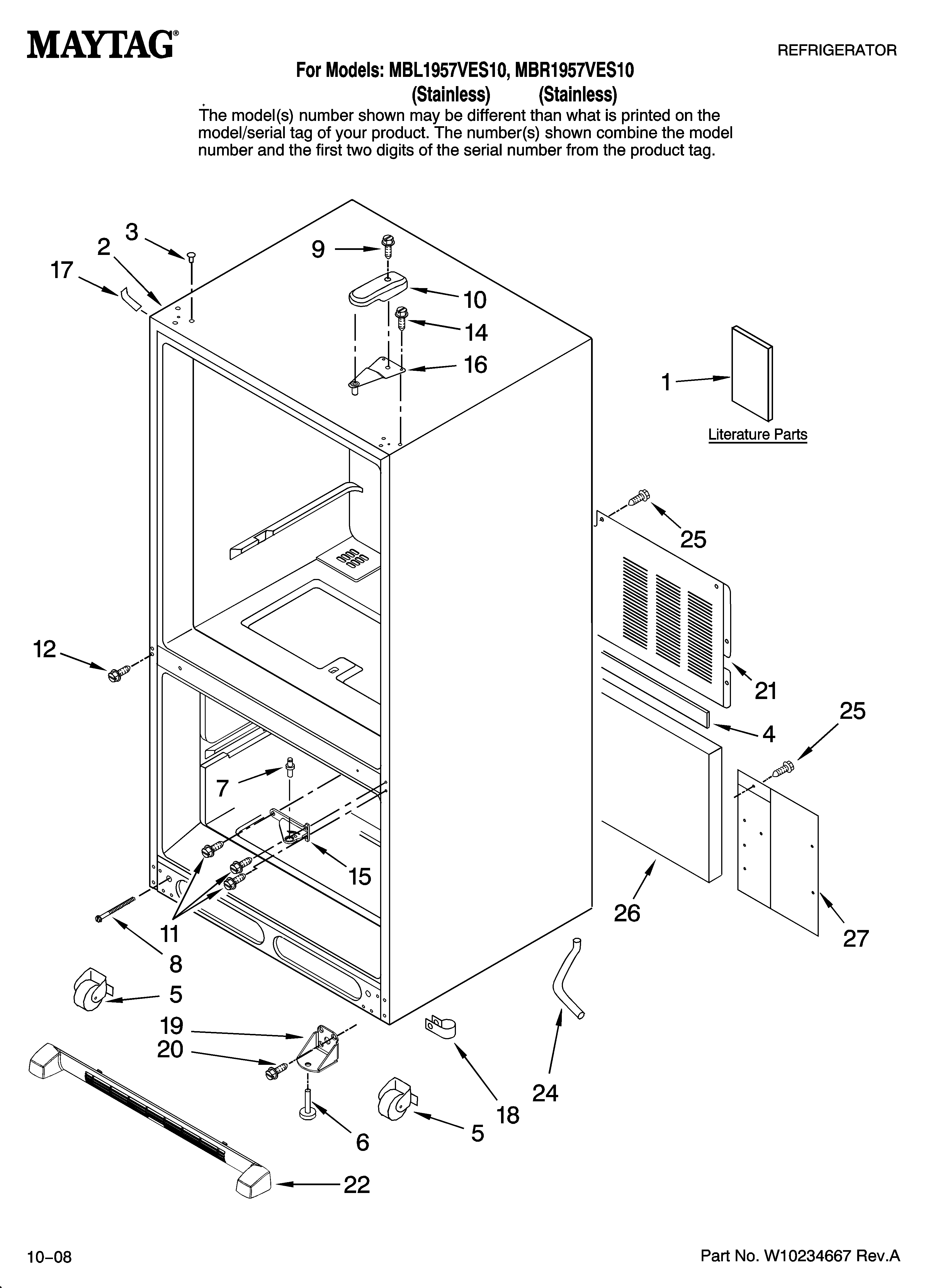 Maytag MBR1957VES10 cabinet parts diagram