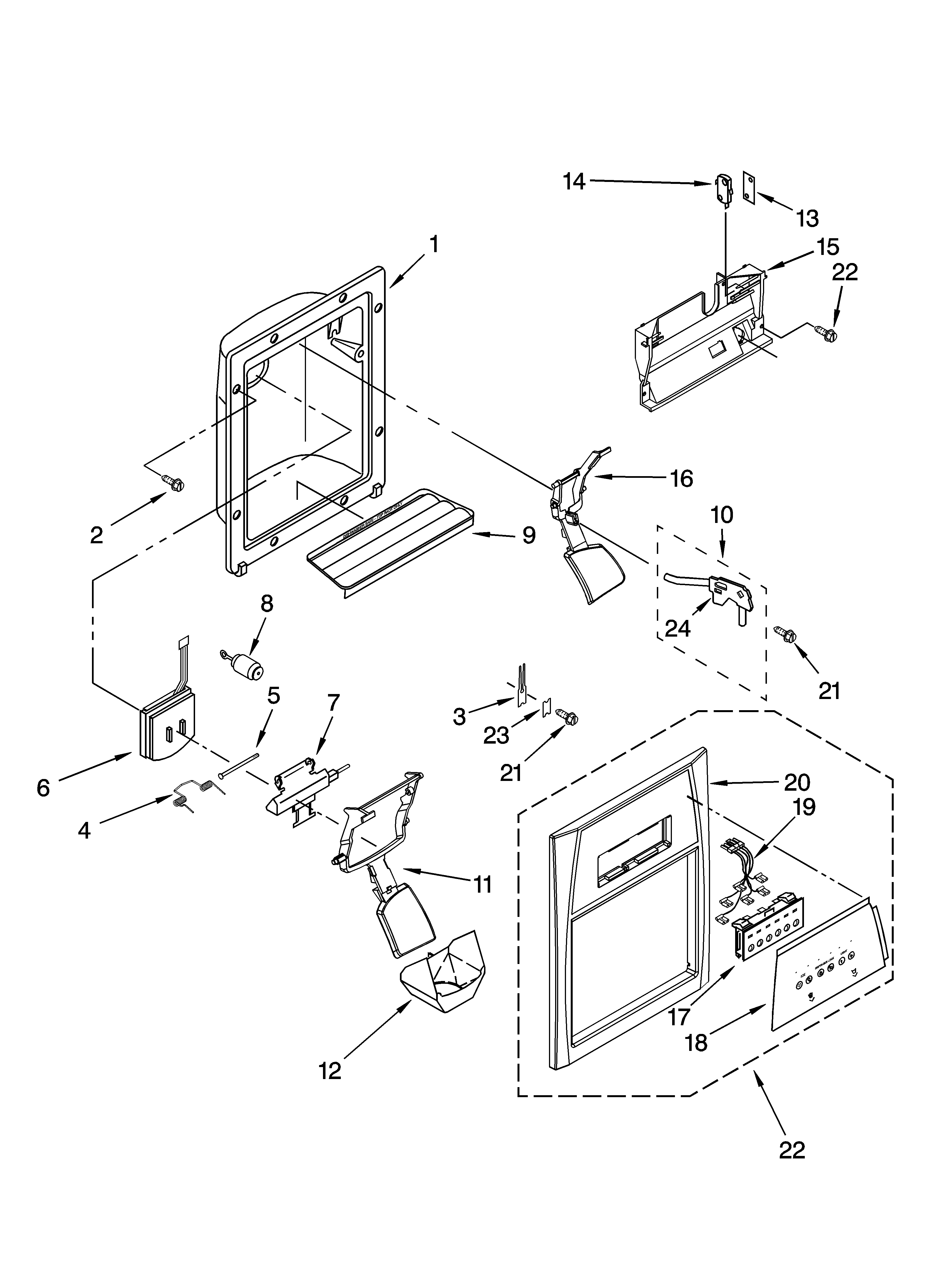 Maytag MSD2254VEB00 dispenser front parts diagram