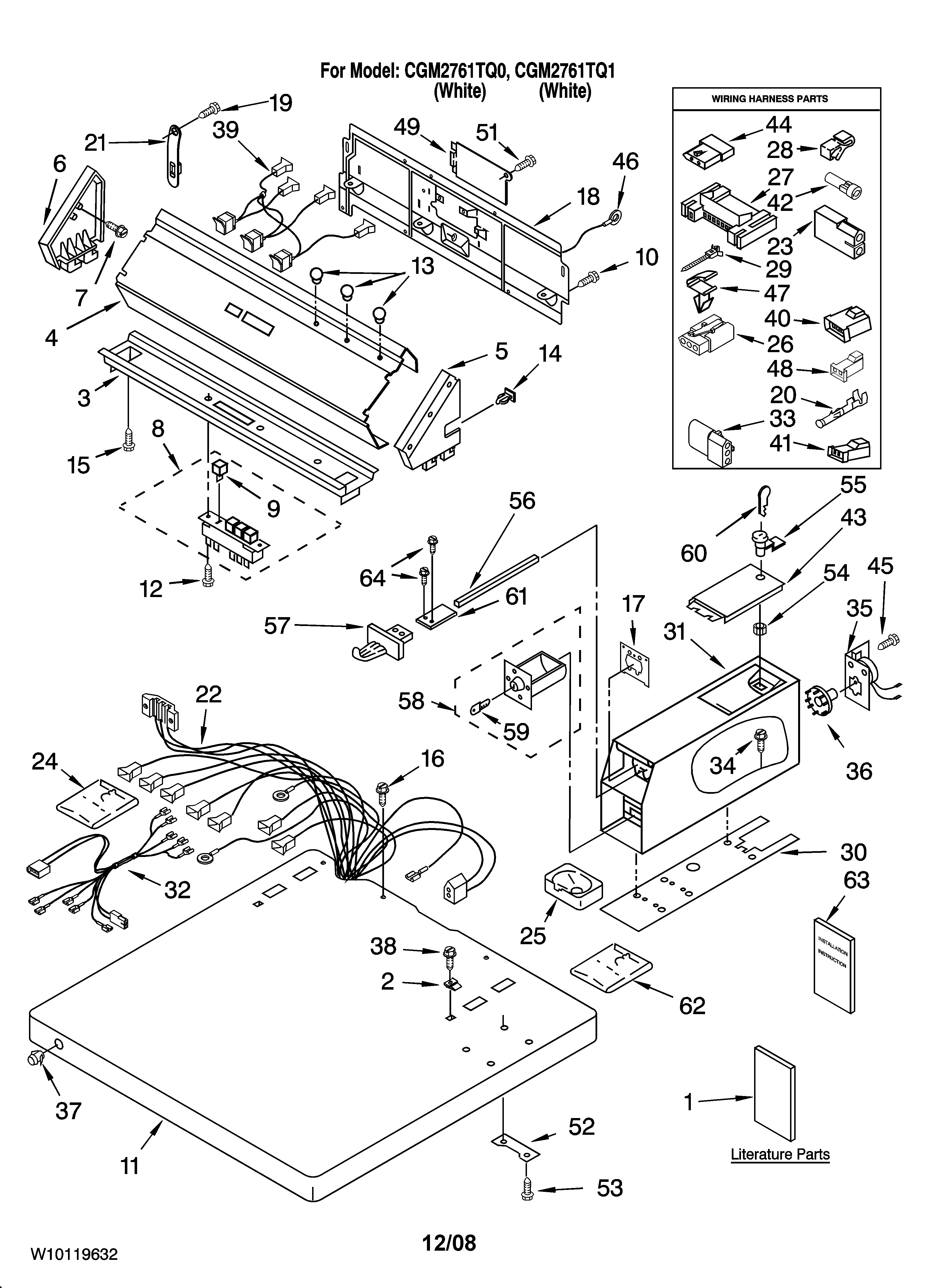 Whirlpool CGM2761TQ1 top and console parts diagram