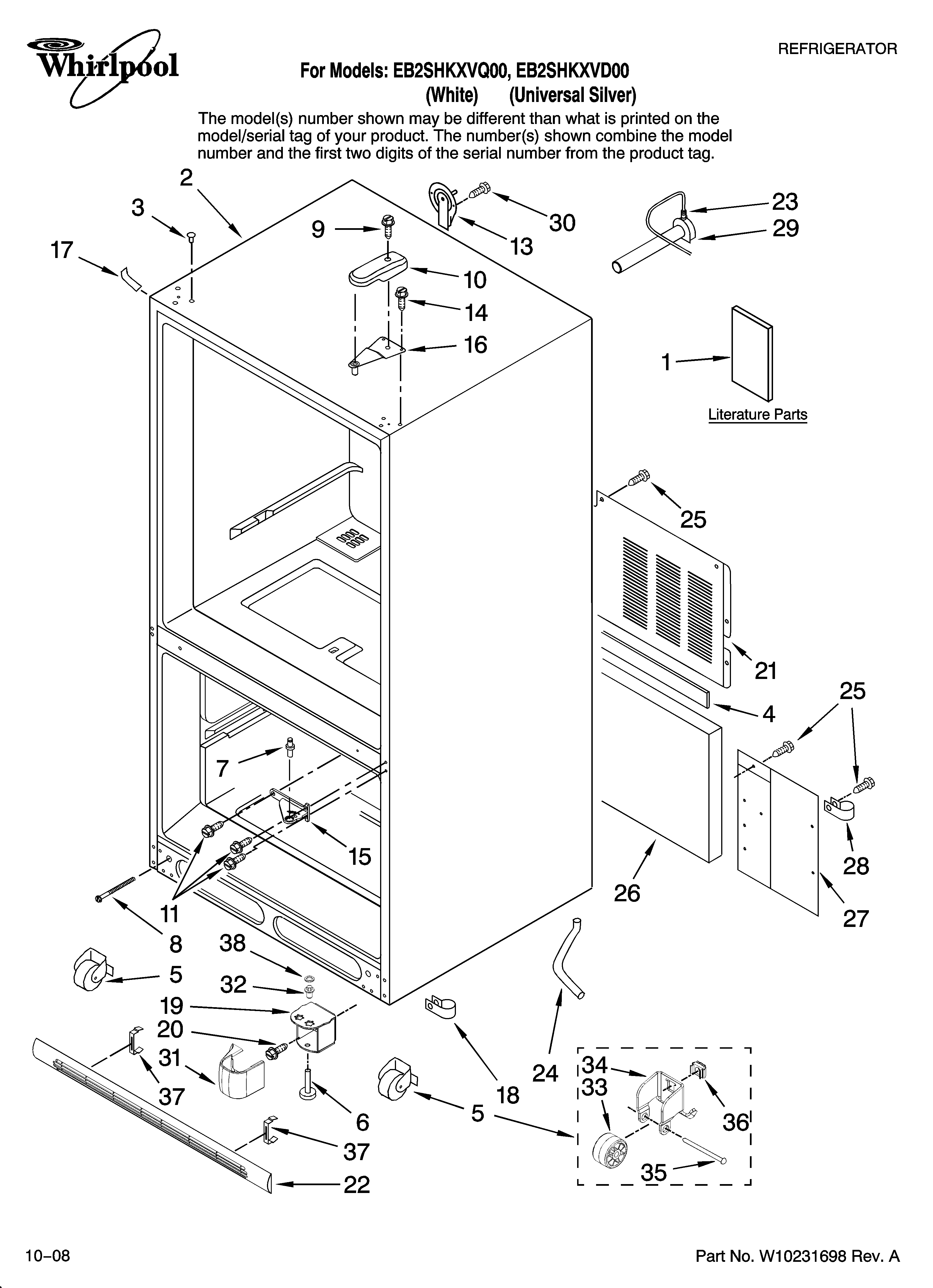 Whirlpool EB2SHKXVD00 cabinet parts diagram