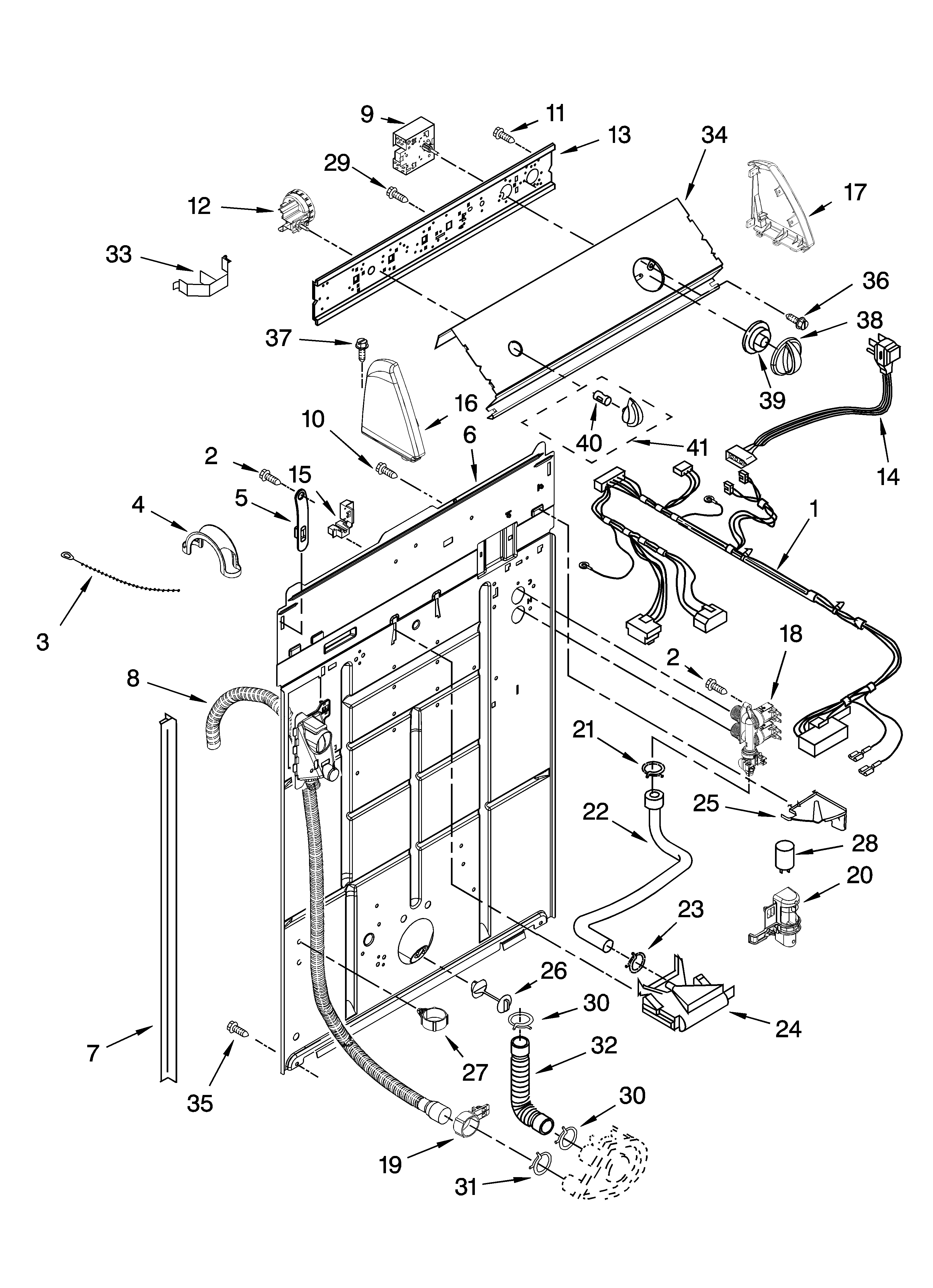 Inglis IV45000 controls and rear panel parts diagram