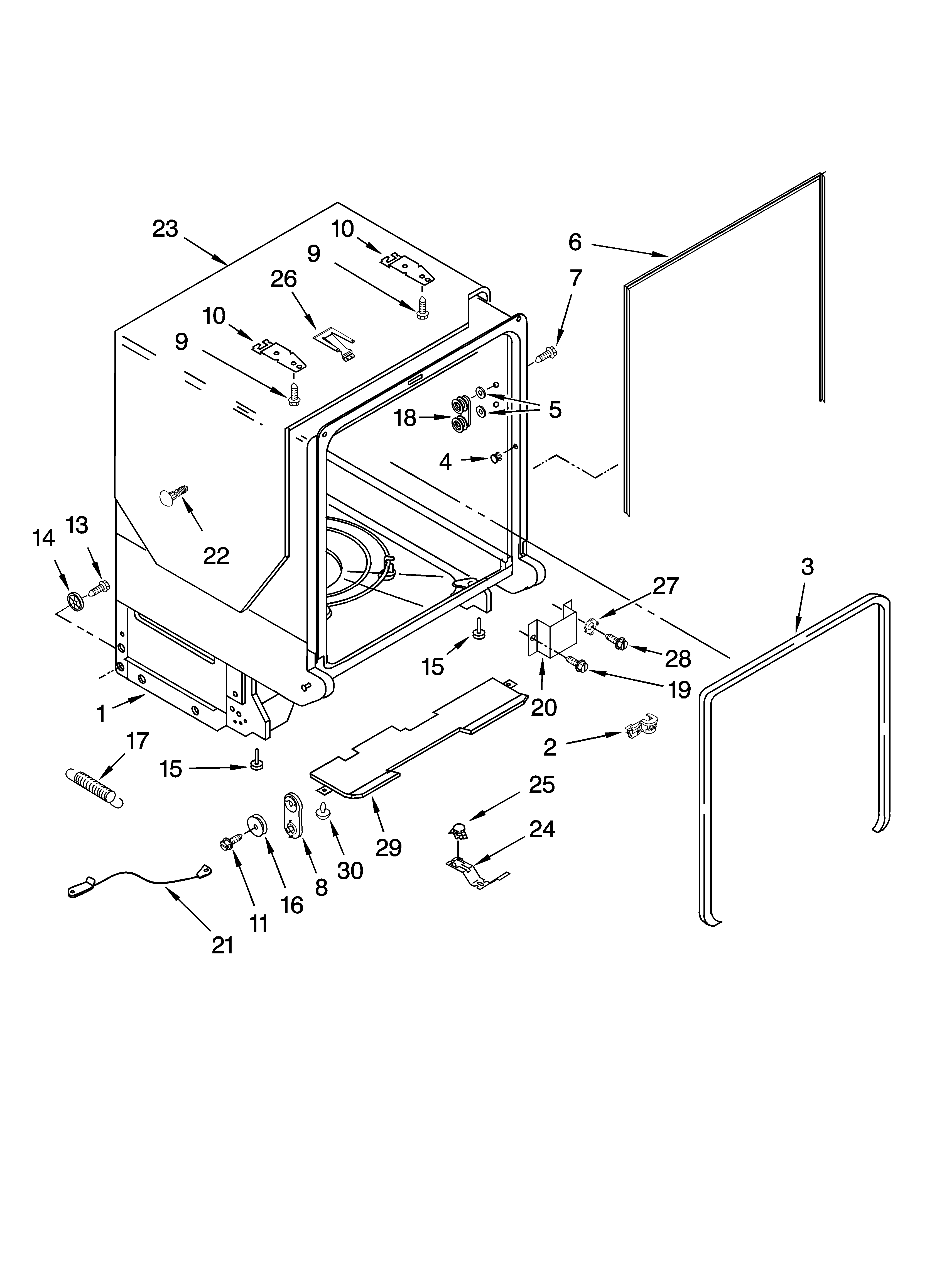 Fulgor DW524L1ABL0 tub and frame parts diagram